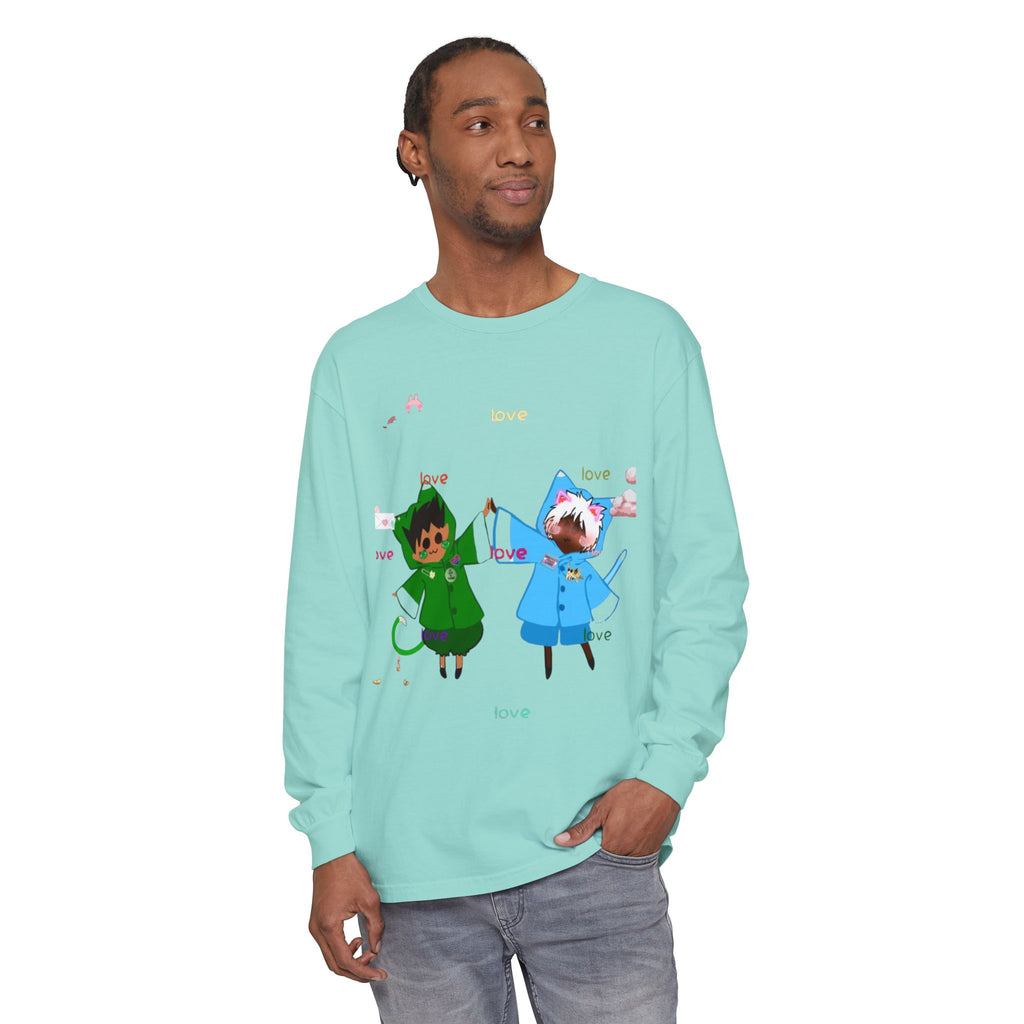 Cute Rainbow Cats Holding Hands Long Sleeve Tee – "Love" Graphic