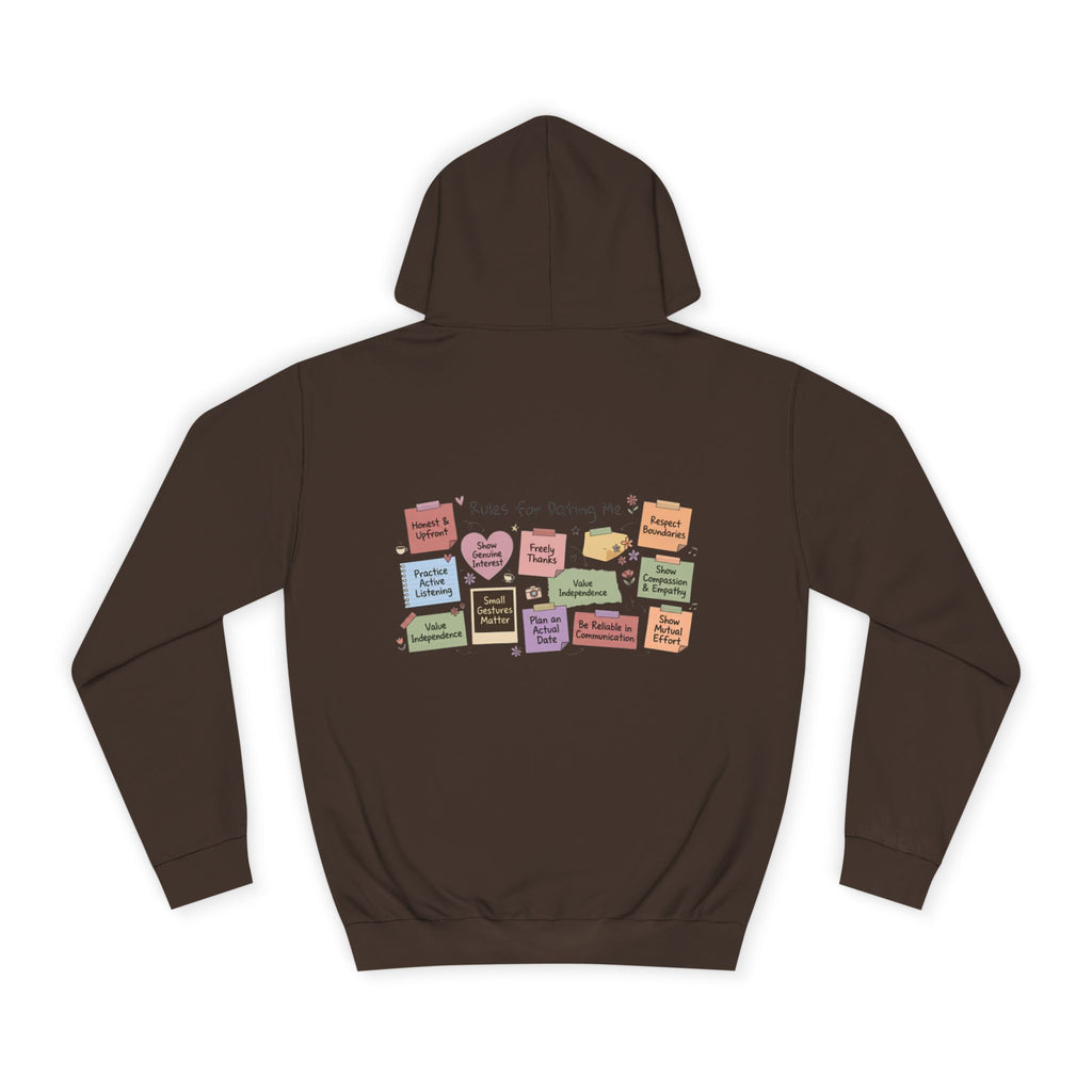 College Hoodie — Retro Sticky Notes Back Print, Cute Study Vibes