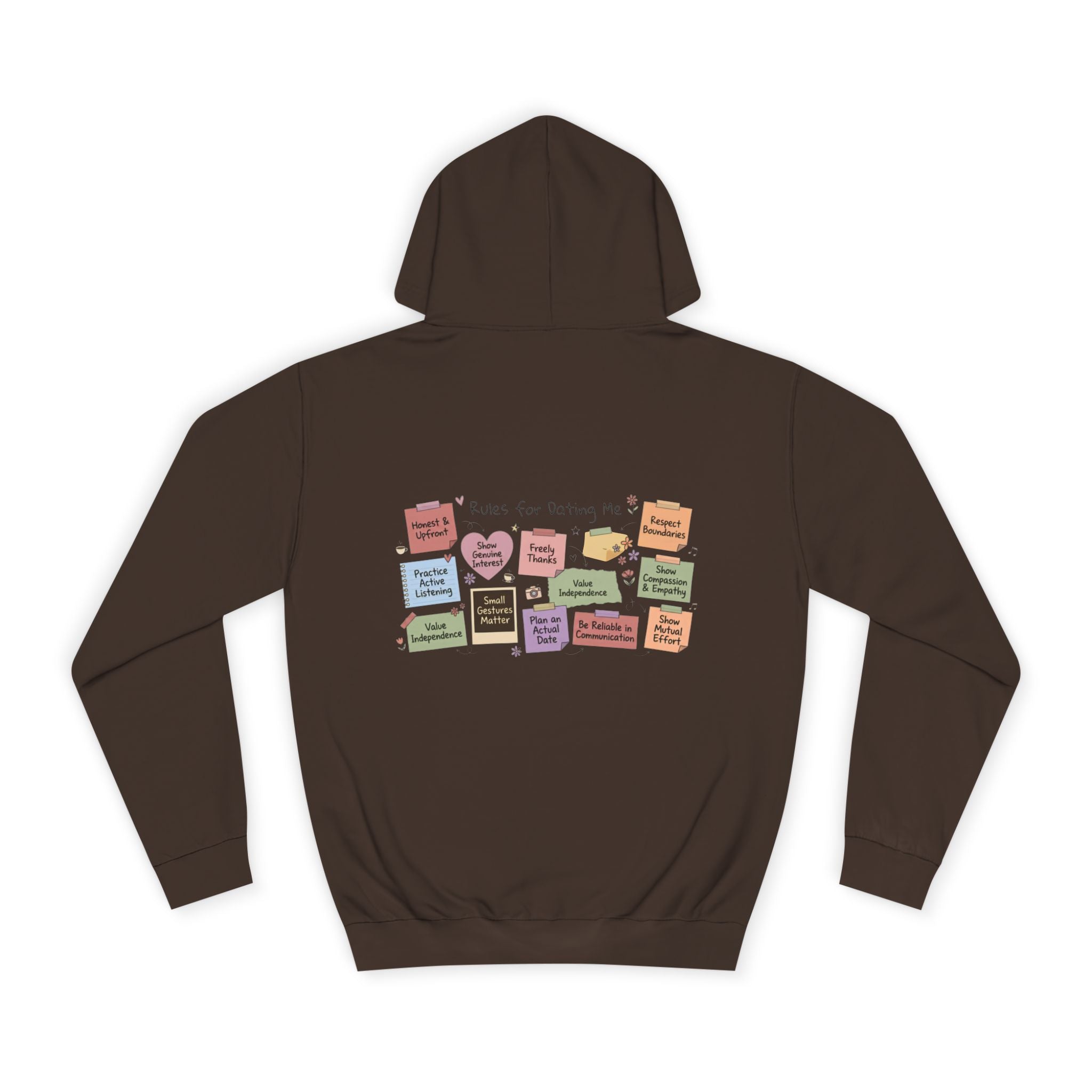 College Hoodie — Retro Sticky Notes Back Print, Cute Study Vibes
