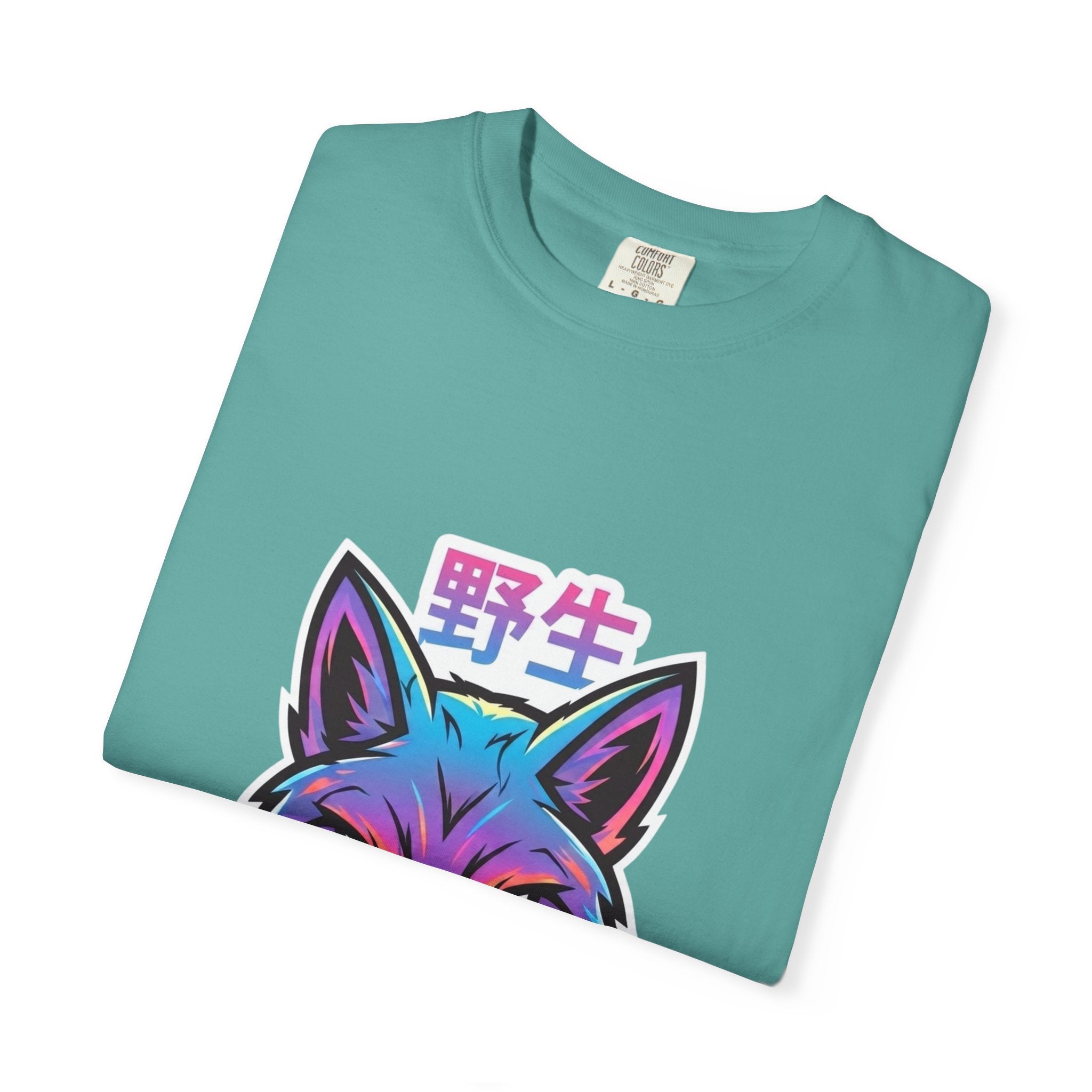 Neon Fox Graphic T-Shirt — Wild (野生) Japanese Kanji Tee