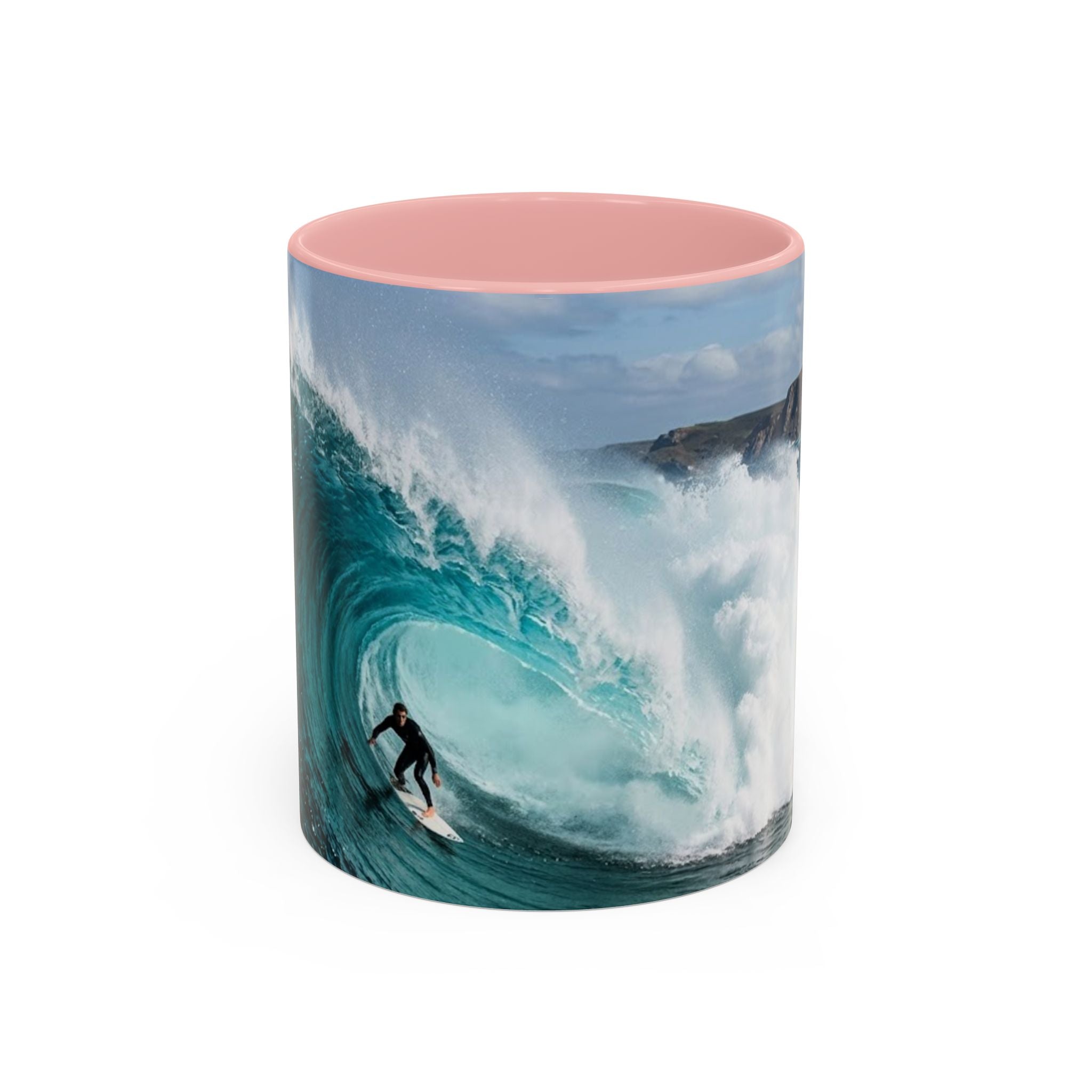 Surfing Wave Accent Coffee Mug — Ocean Beach Surfboard Photo 11/15oz