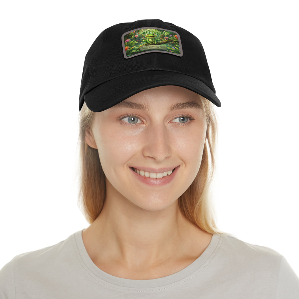 Frog Patch Dad Hat — 'Just Frog It' Leather Patch Baseball Cap