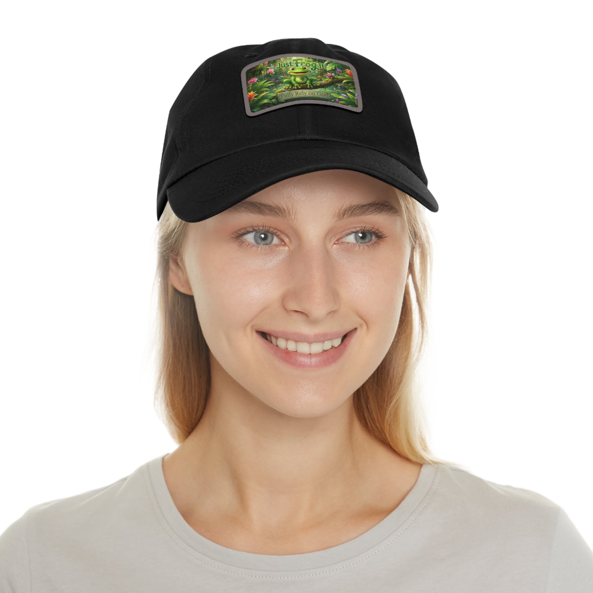 Frog Patch Dad Hat — 'Just Frog It' Leather Patch Baseball Cap