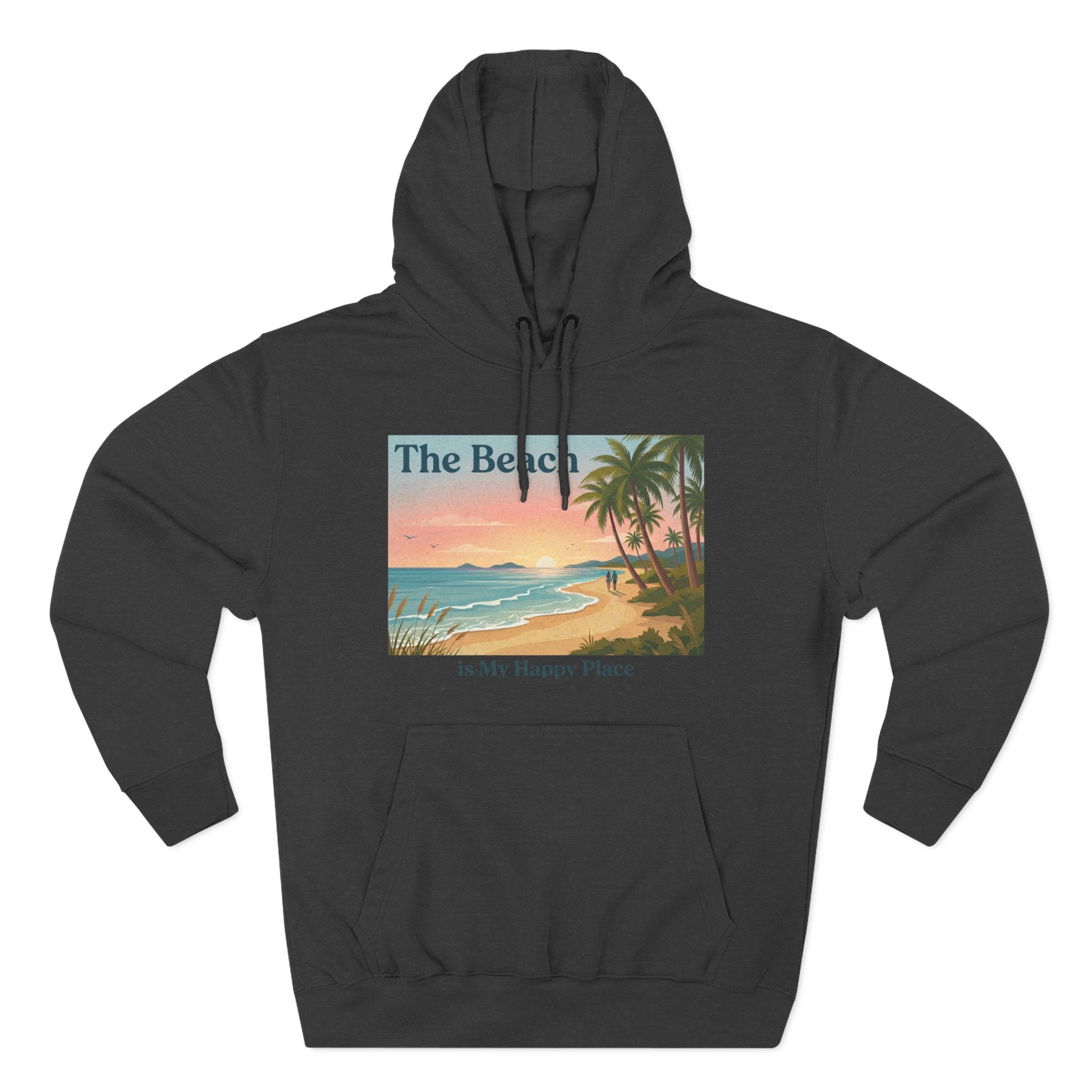 Beach Sunset Hoodie – "The Beach is My Happy Place" Coastal Palm Pullover
