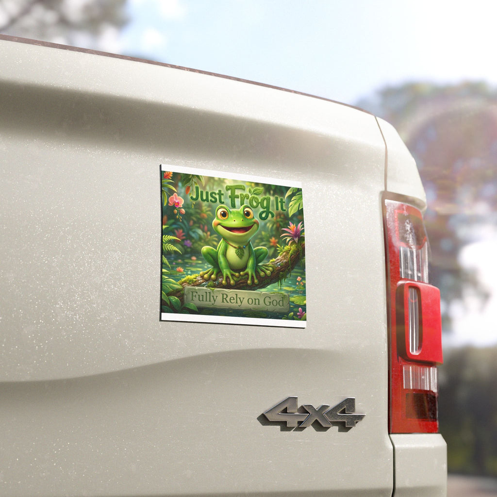 Car Magnet — 'Just Frog It' Cute Christian Frog Design (Fully Rely on God)