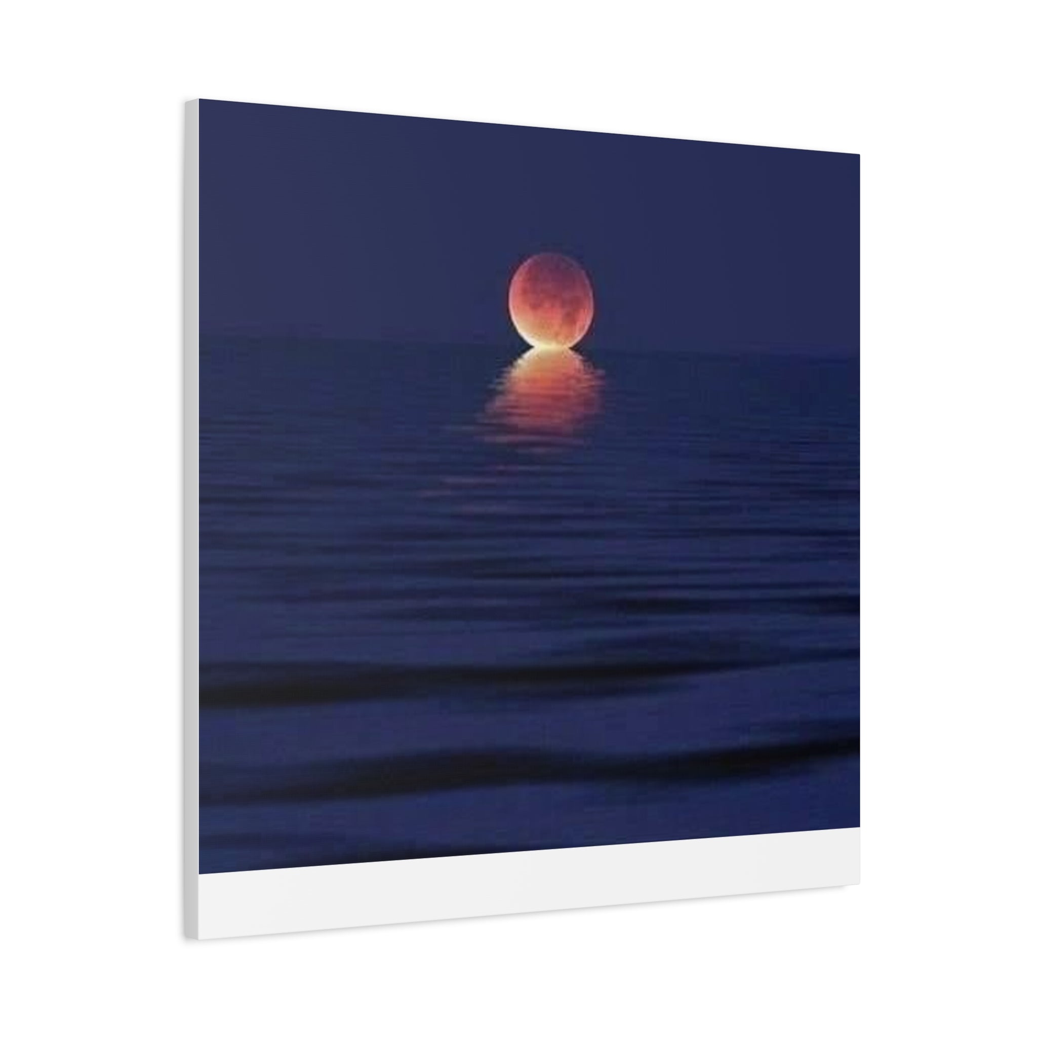 Lunar Reflection Canvas Art — Moonrise Over Calm Sea Stretched Matte Wall Art