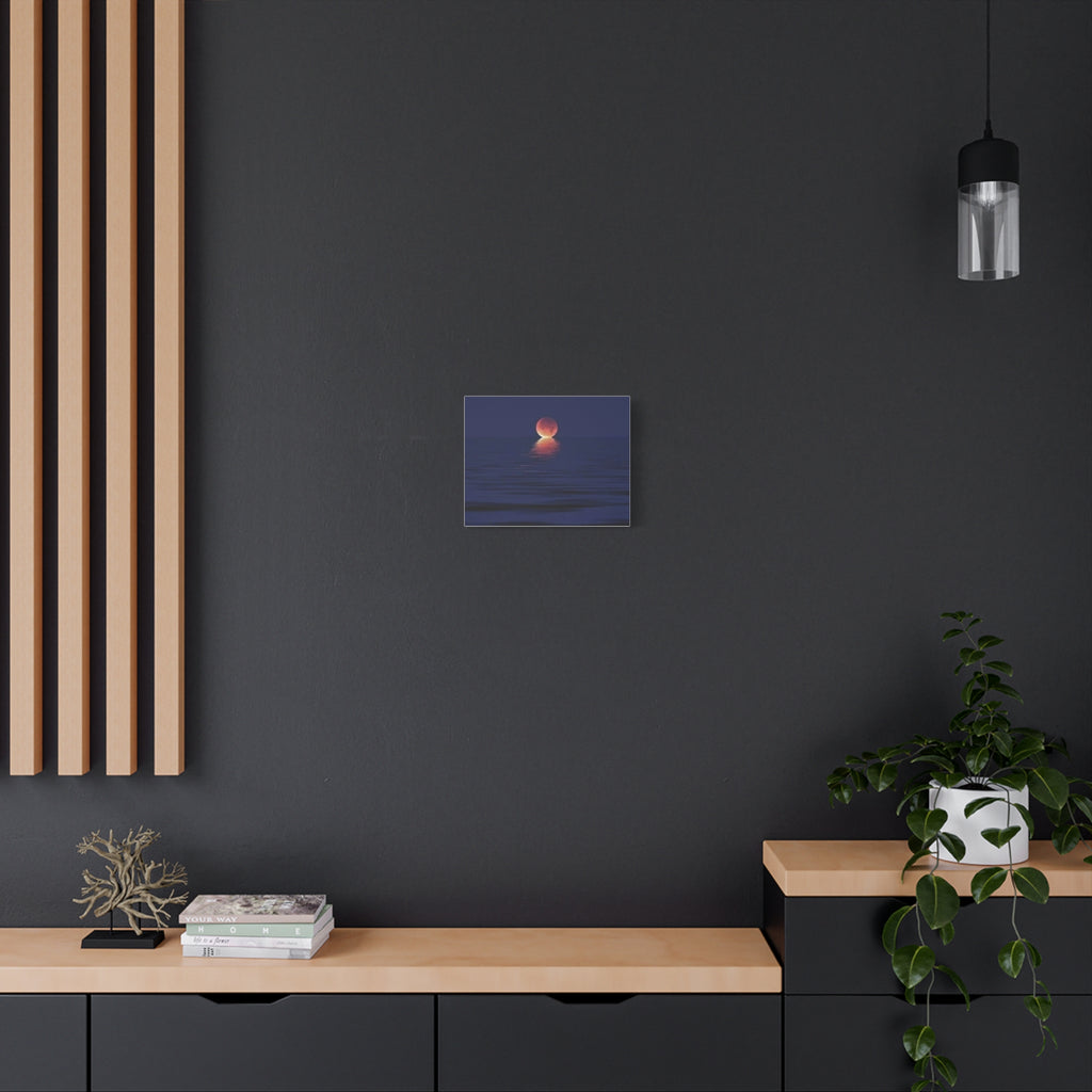 Lunar Reflection Canvas Art — Moonrise Over Calm Sea Stretched Matte Wall Art