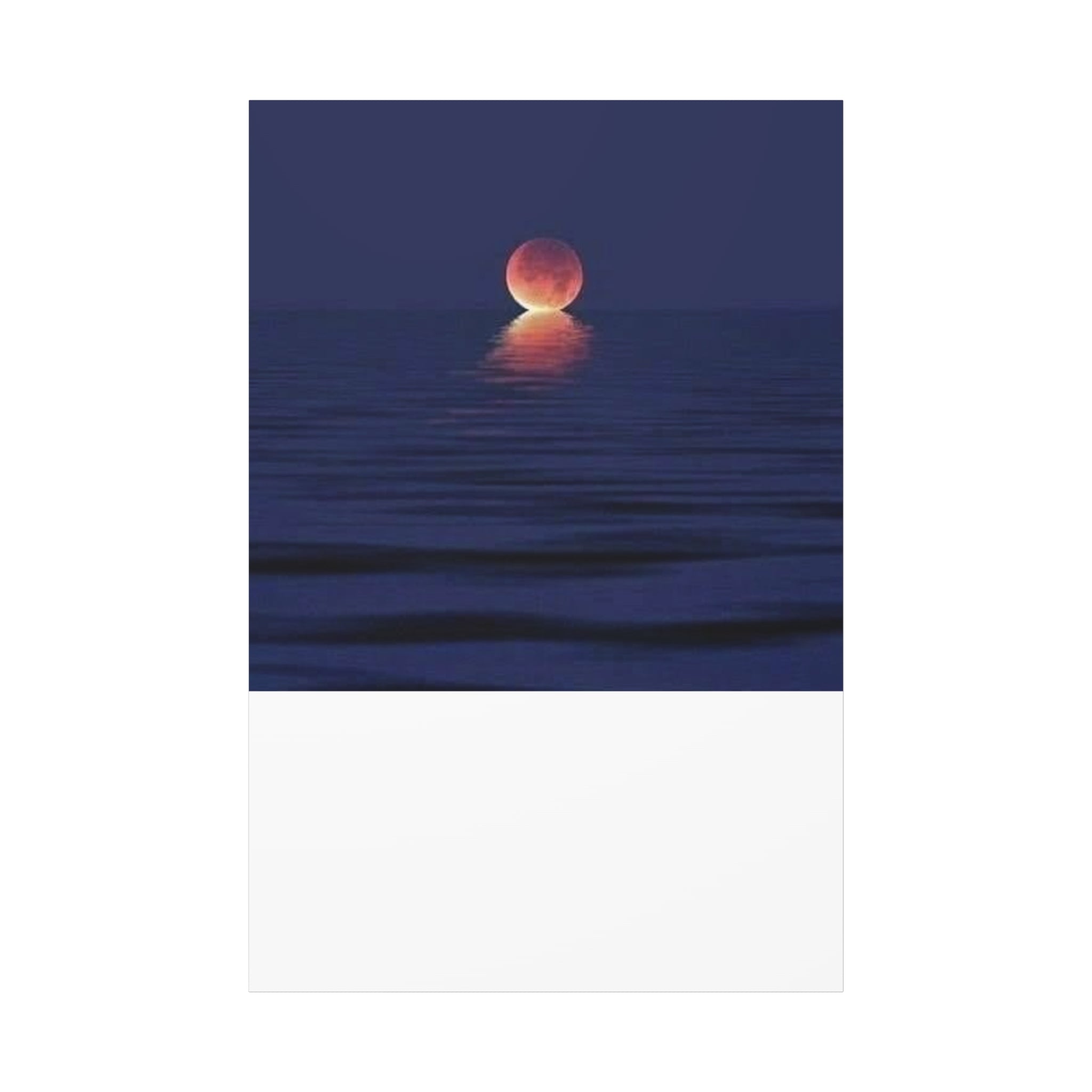 Lunar Reflection Canvas Art — Moonrise Over Calm Sea Stretched Matte Wall Art