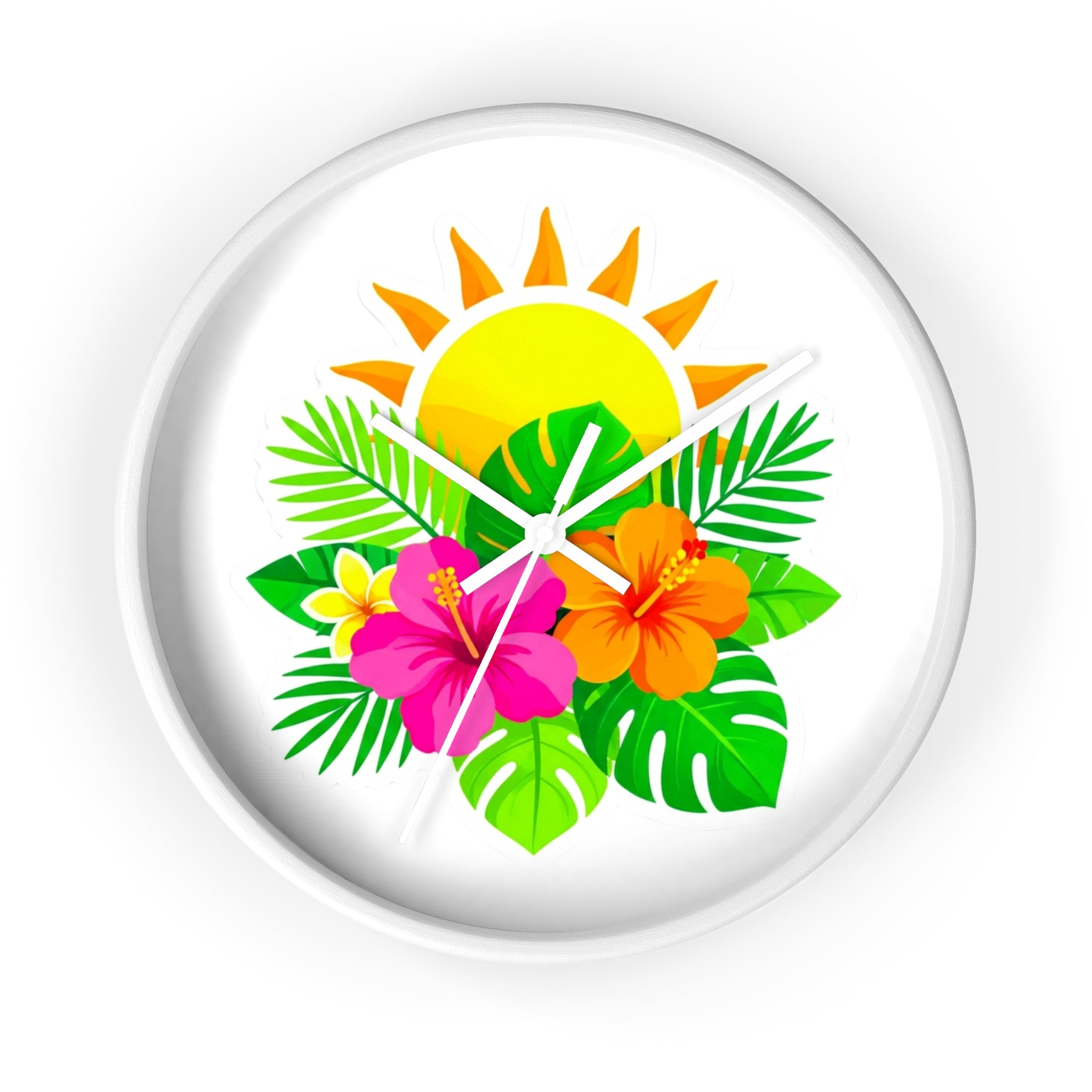 Tropical Hibiscus Wall Clock — Sunny Floral Decorative Clock