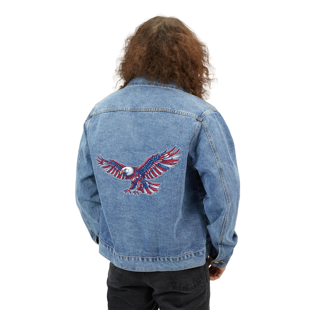 Denim Jacket with Patriotic Eagle Embroidery – Men’s Casual Americana Outerwear
