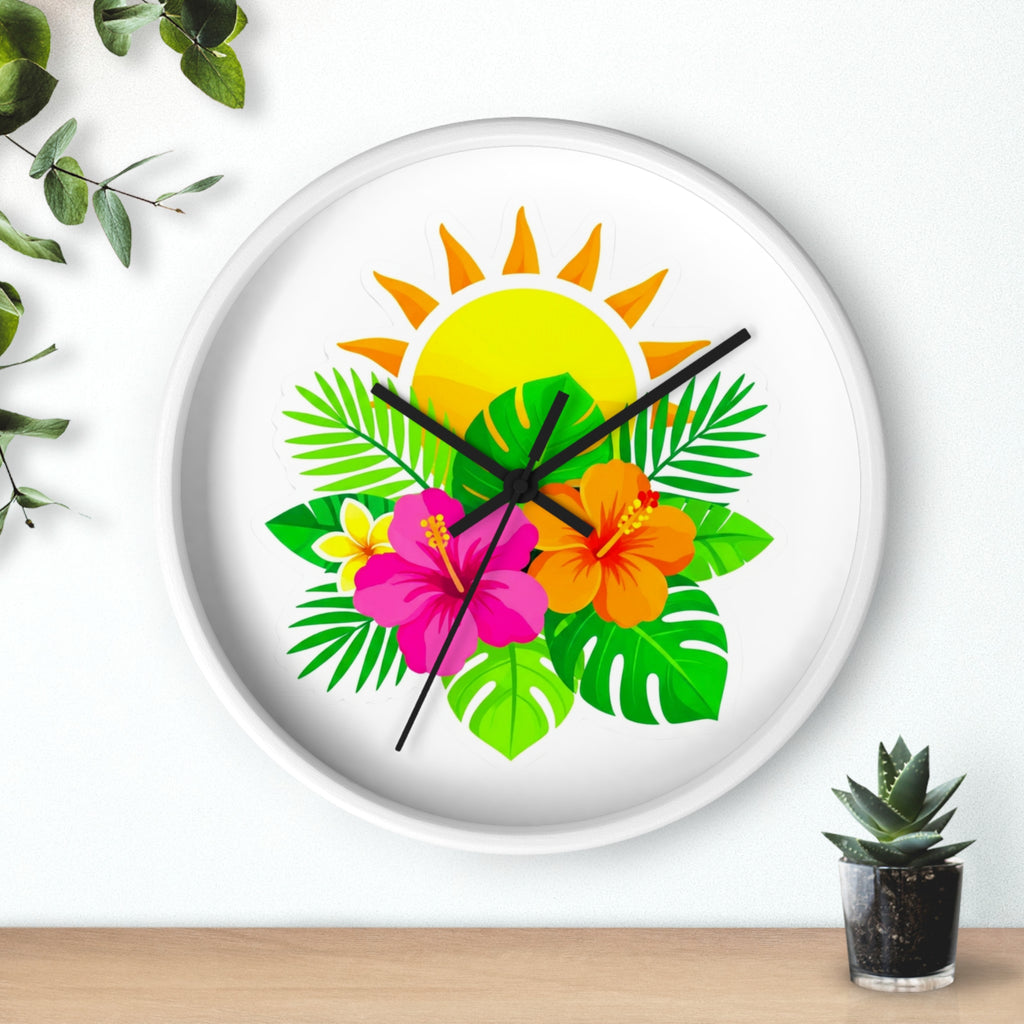 Tropical Hibiscus Wall Clock — Sunny Floral Decorative Clock