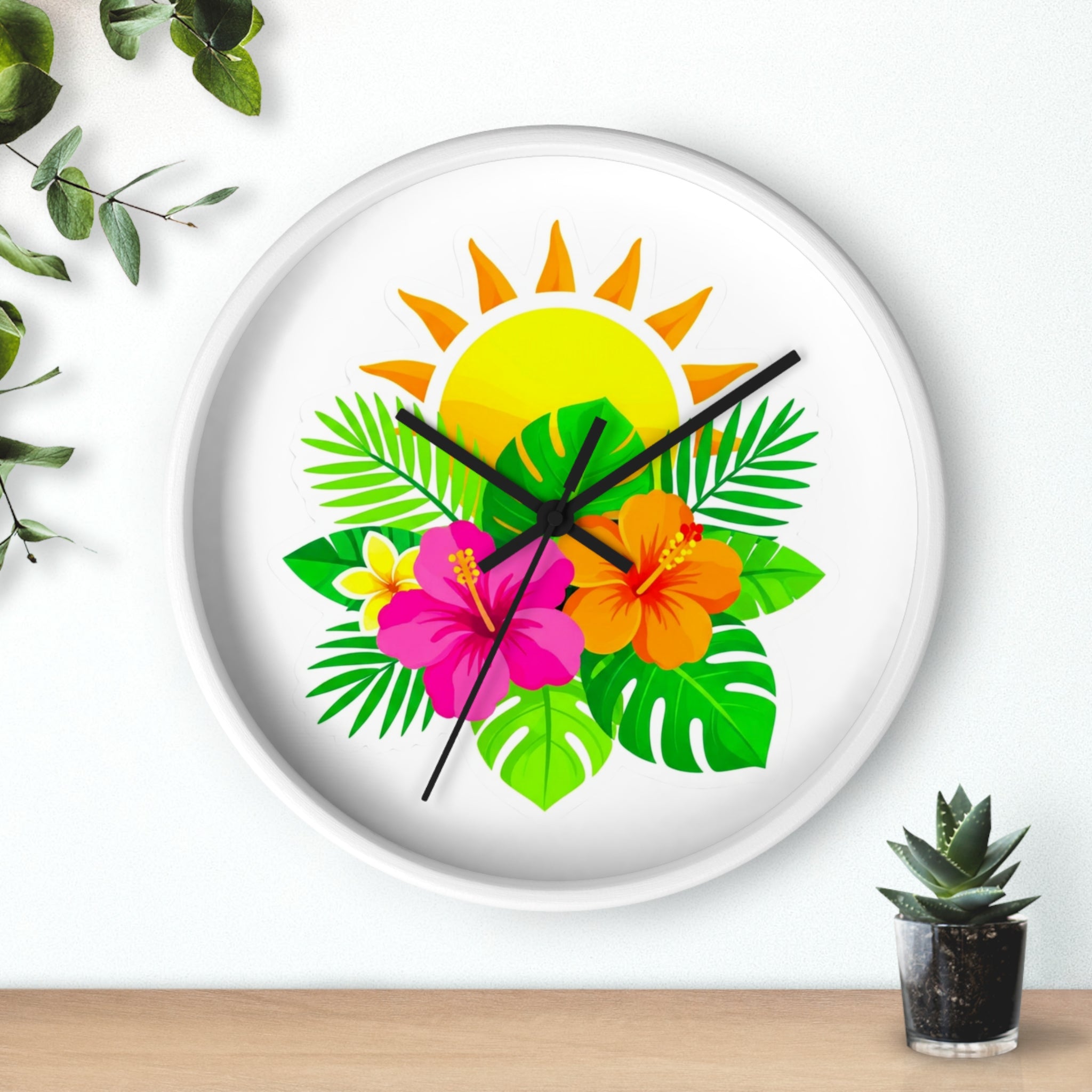 Tropical Hibiscus Wall Clock — Sunny Floral Decorative Clock