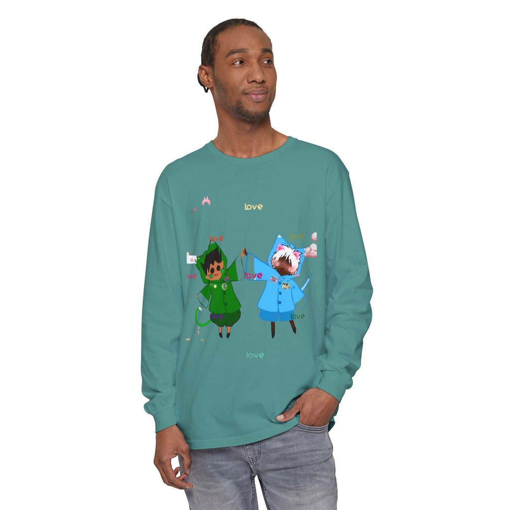 Cute Rainbow Cats Holding Hands Long Sleeve Tee – "Love" Graphic