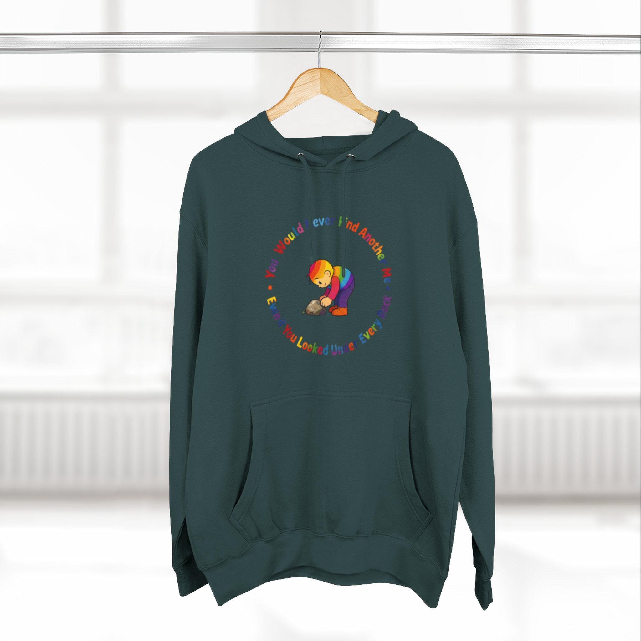 Rainbow Sloth Hoodie — “If You Wouldn’t Find Anyone, You’d Be Looked Under Every Rock” Cozy Graphic Pullover