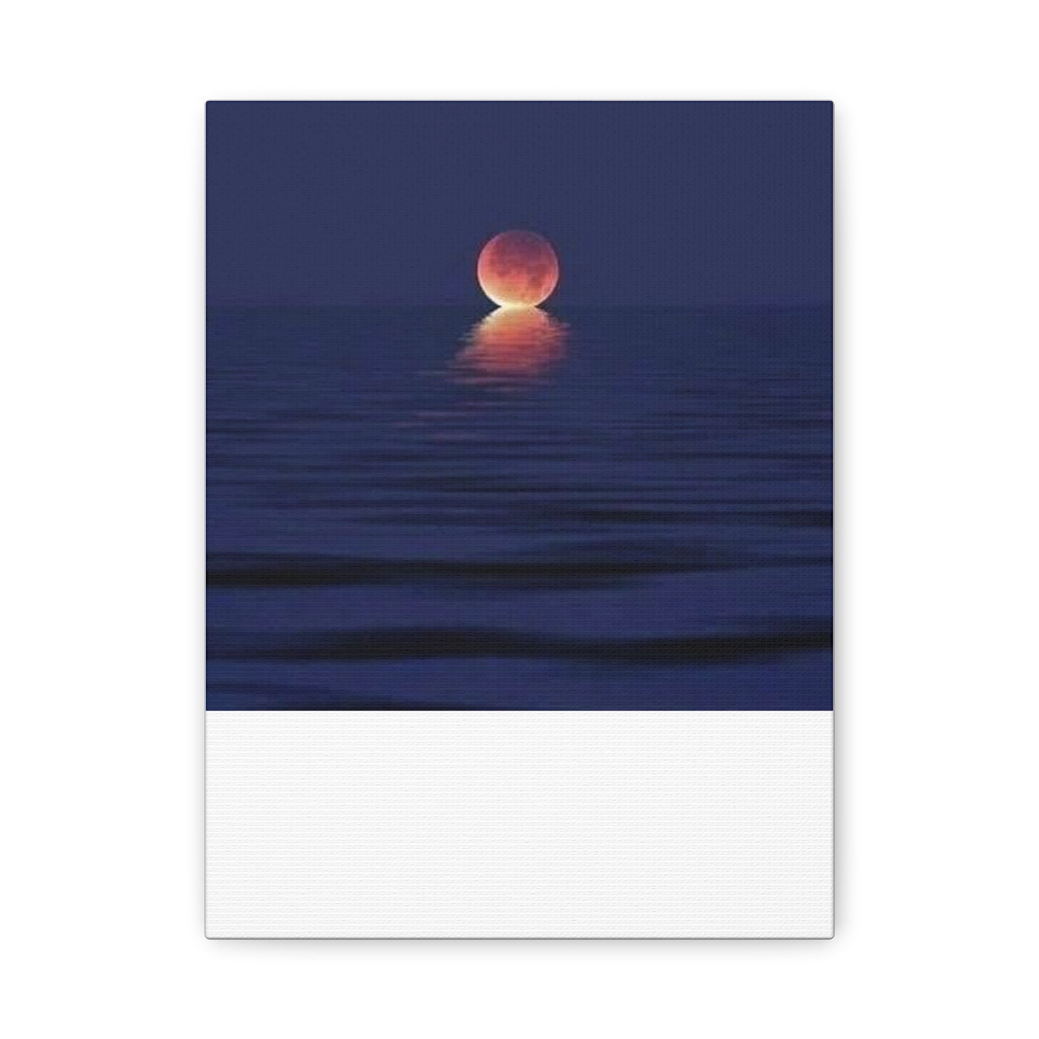 Lunar Reflection Canvas Art — Moonrise Over Calm Sea Stretched Matte Wall Art