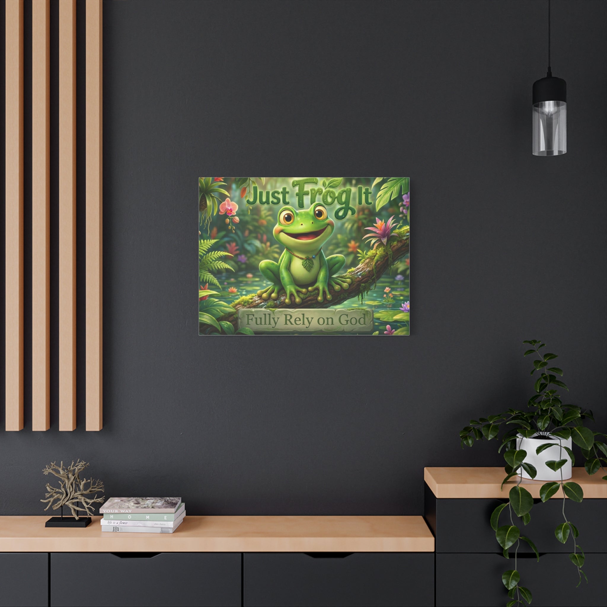 Just Frog It Canvas Wall Art — "Fully Rely on God" Inspirational Frog Print