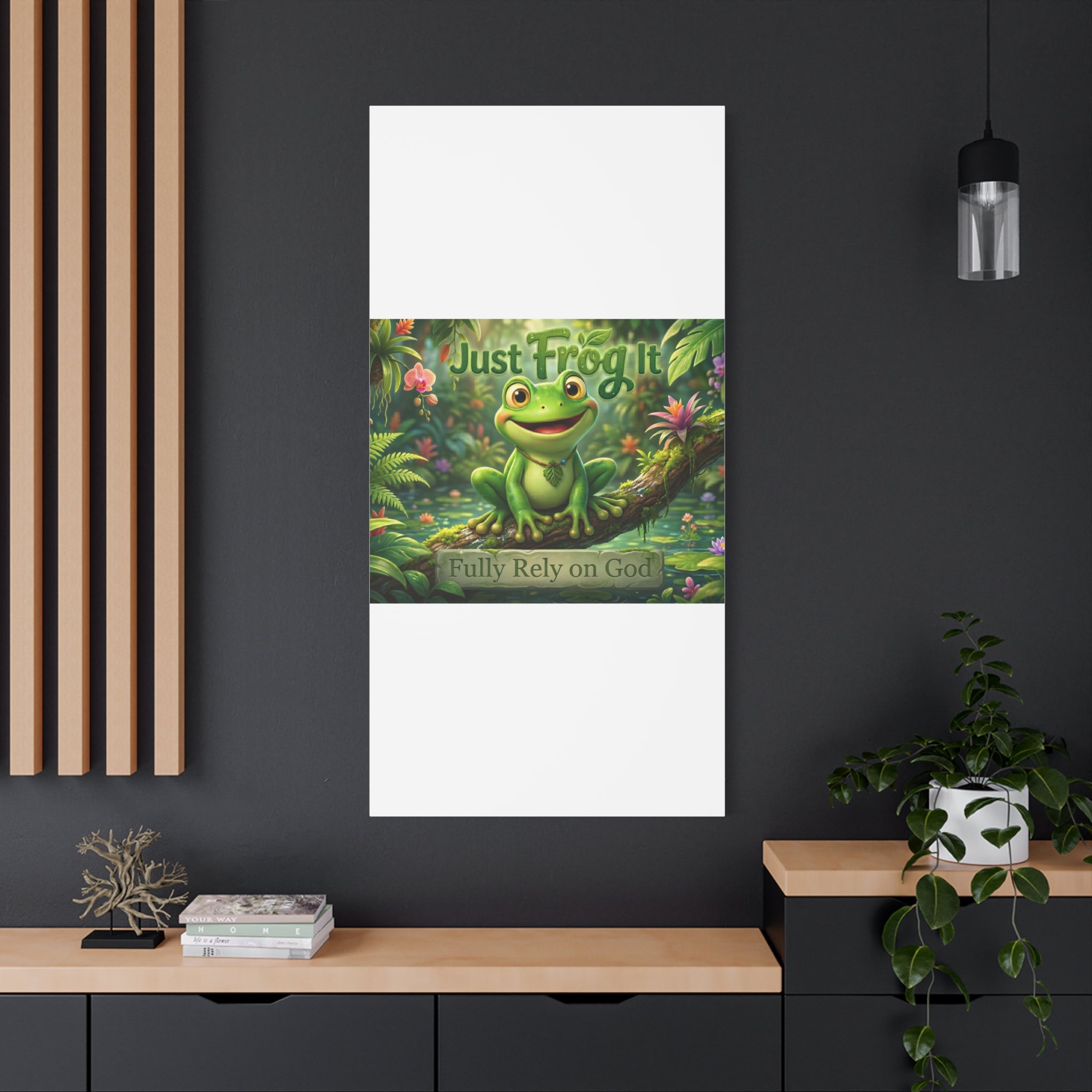 Just Frog It Canvas Wall Art — "Fully Rely on God" Inspirational Frog Print