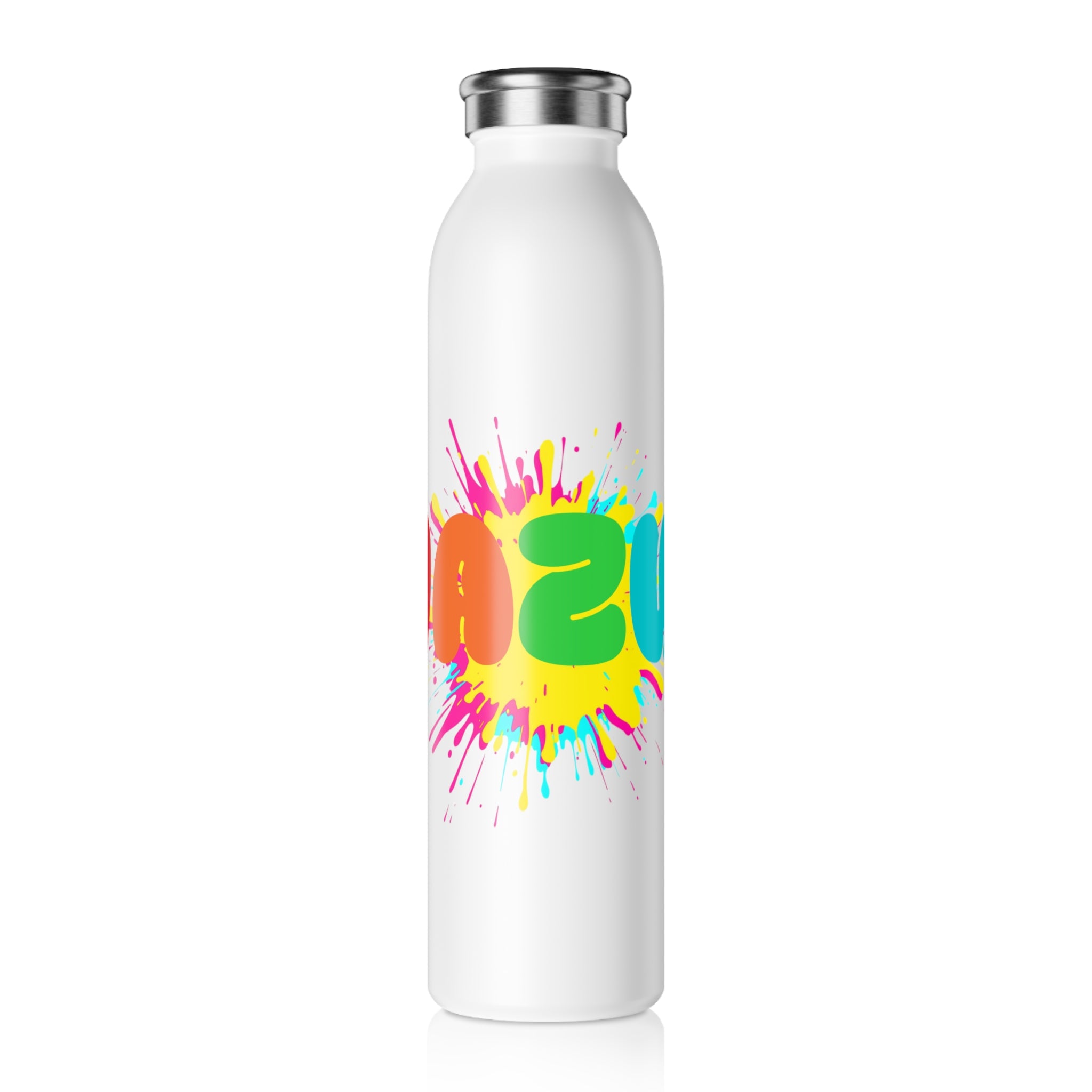 Slim Water Bottle — Colorful Paint Splash Design (Vibrant Water)