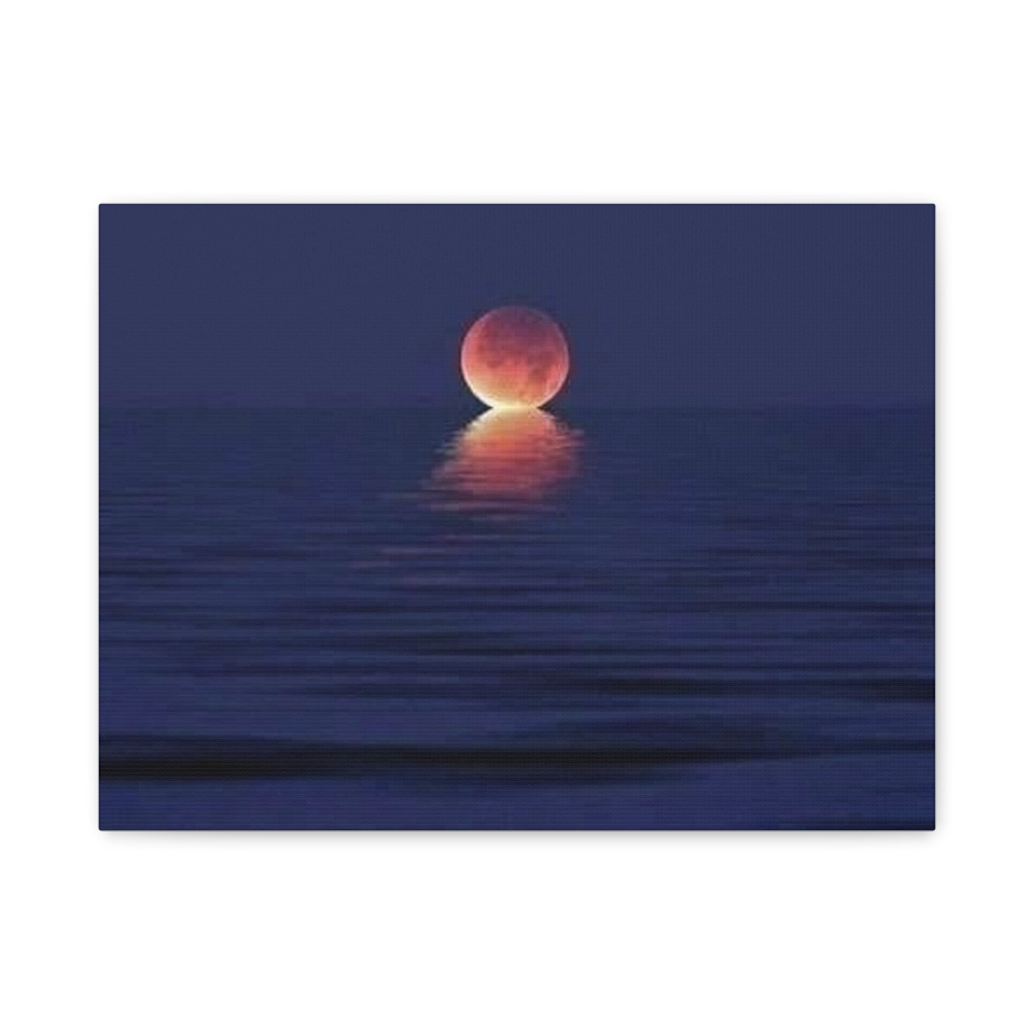 Lunar Reflection Canvas Art — Moonrise Over Calm Sea Stretched Matte Wall Art