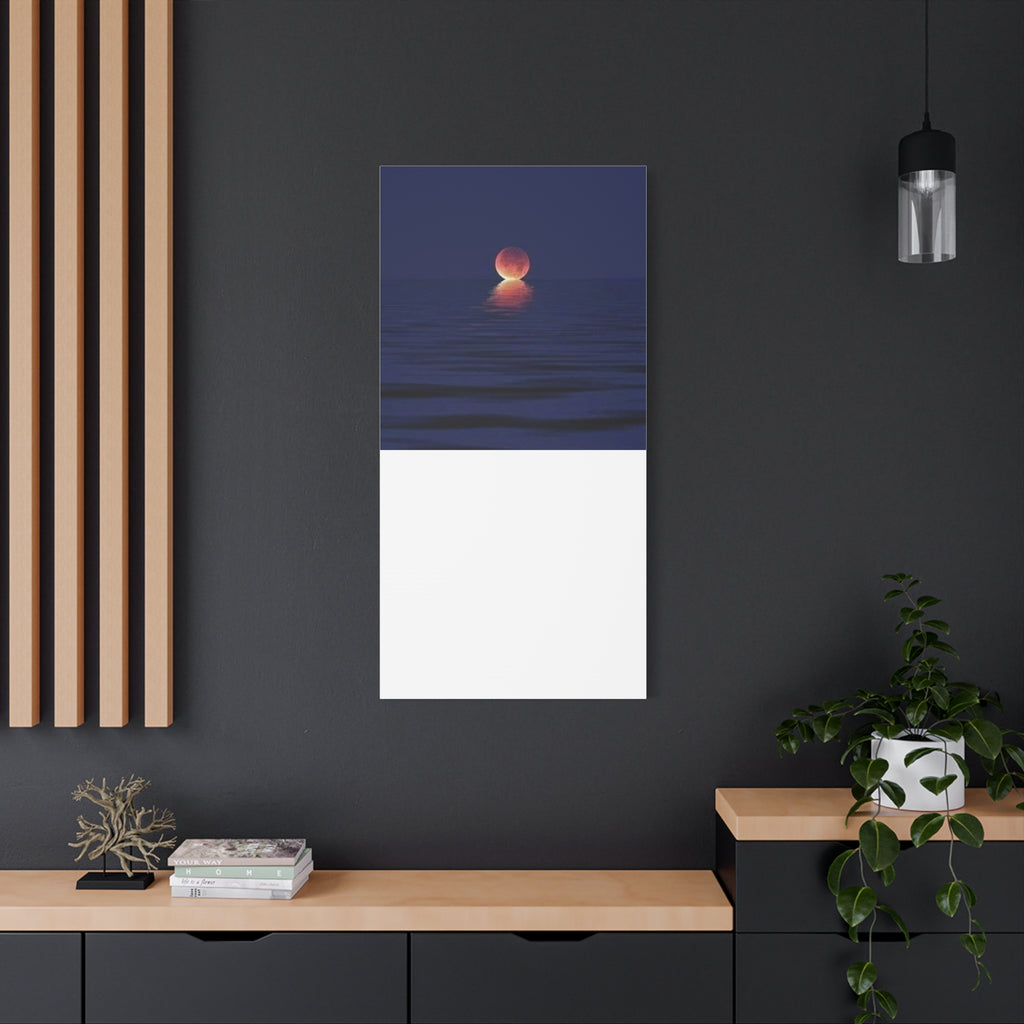 Lunar Reflection Canvas Art — Moonrise Over Calm Sea Stretched Matte Wall Art