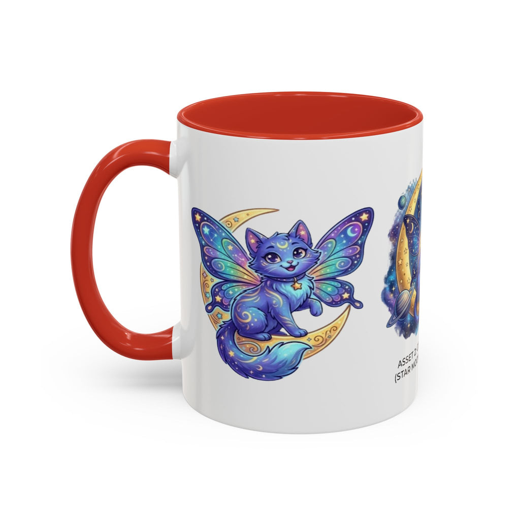 Cosmic Kitty Accent Coffee Mug — Magical Moon & Planets Cat Design (11/15oz)