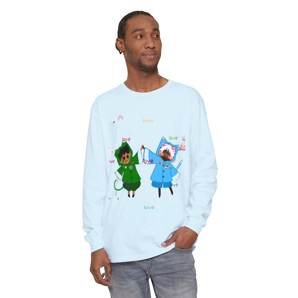 Cute Rainbow Cats Holding Hands Long Sleeve Tee – "Love" Graphic