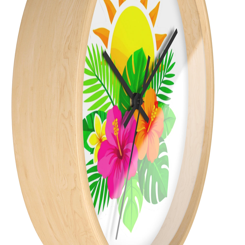 Tropical Hibiscus Wall Clock — Sunny Floral Decorative Clock