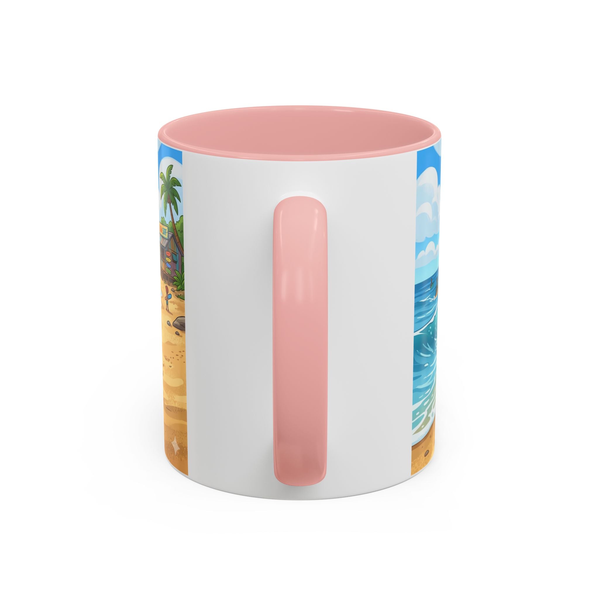 Surf Beach Coffee Mug — Cute Surfer Cartoon Design, 11/15oz Accent Mug