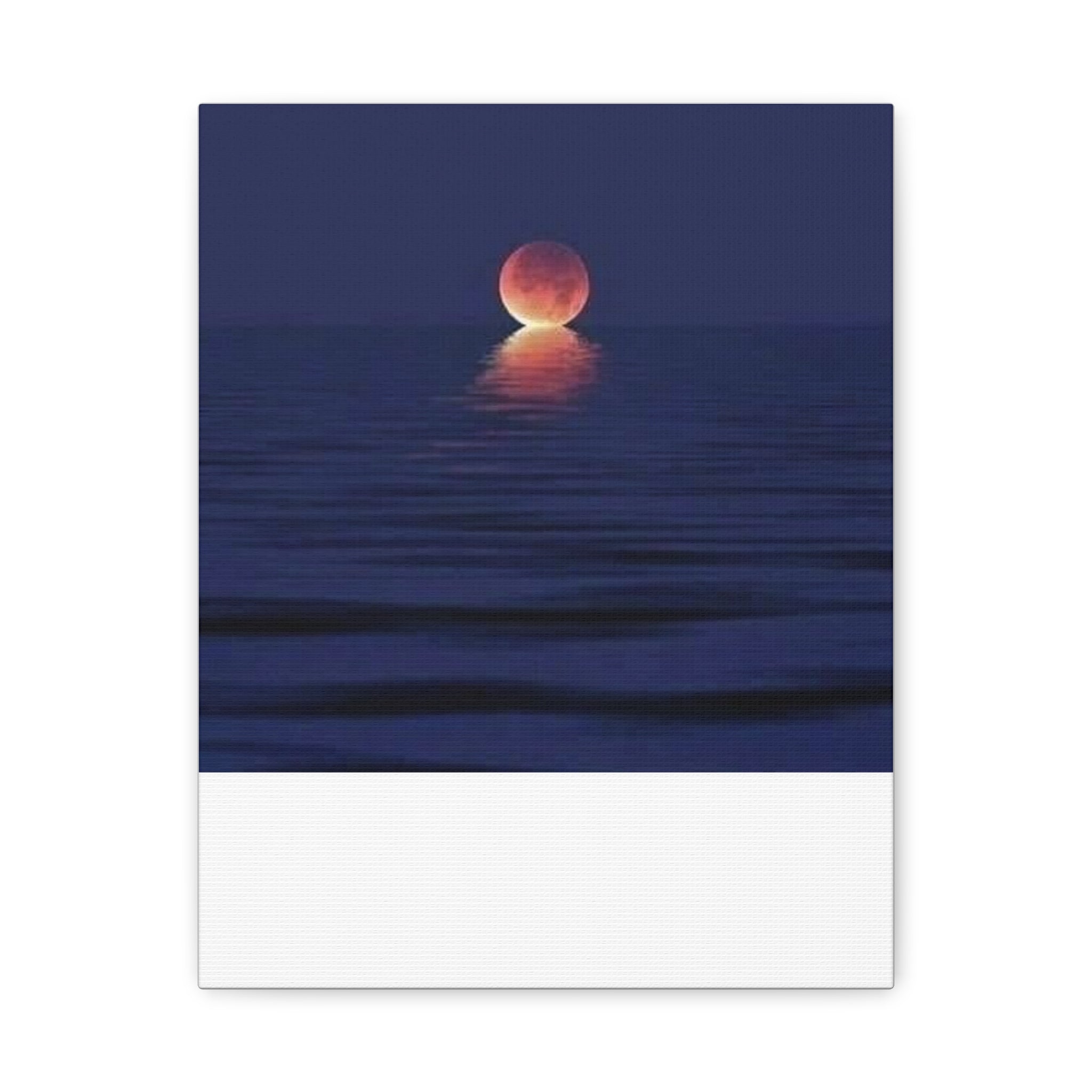 Lunar Reflection Canvas Art — Moonrise Over Calm Sea Stretched Matte Wall Art