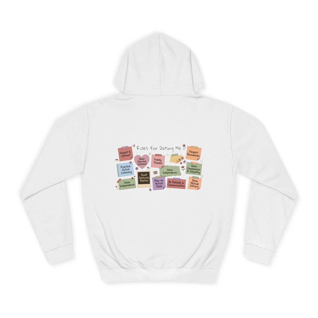 College Hoodie — Retro Sticky Notes Back Print, Cute Study Vibes