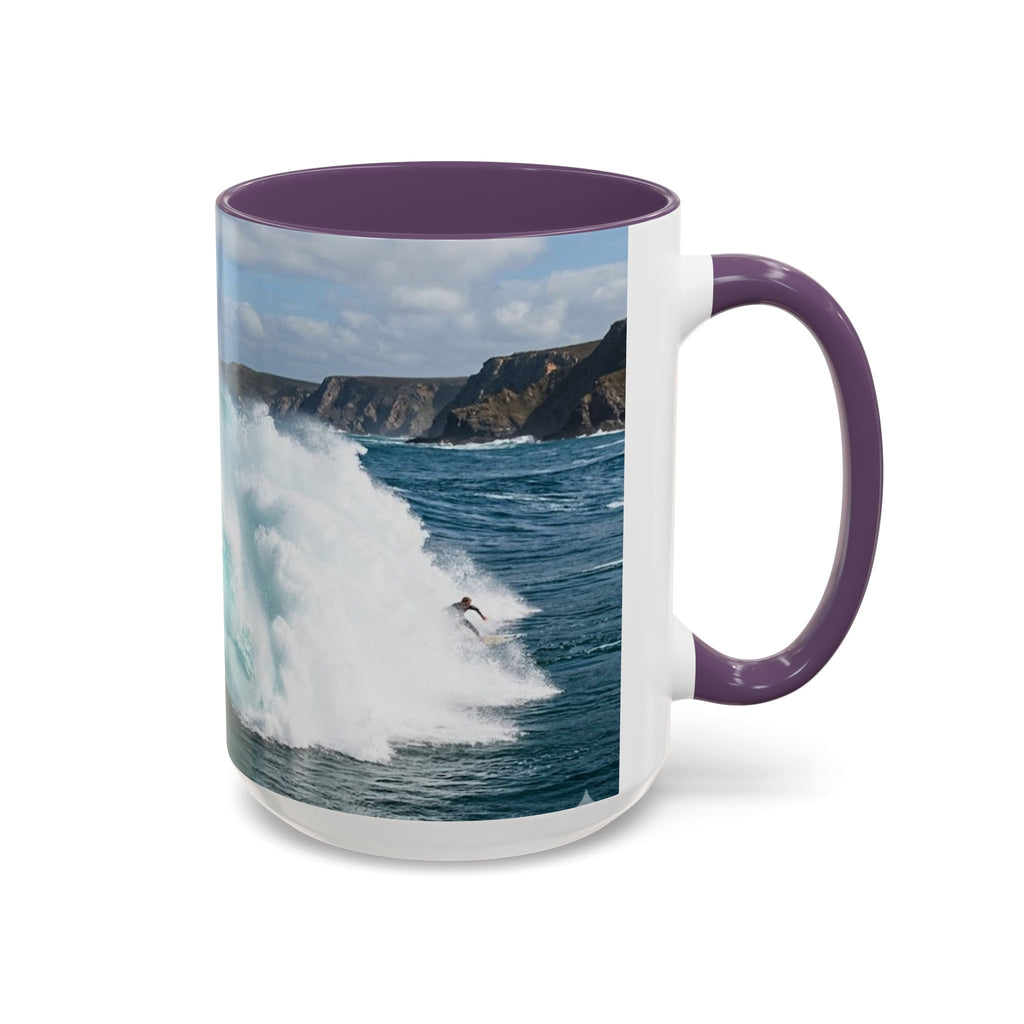 Surfing Wave Accent Coffee Mug — Ocean Beach Surfboard Photo 11/15oz