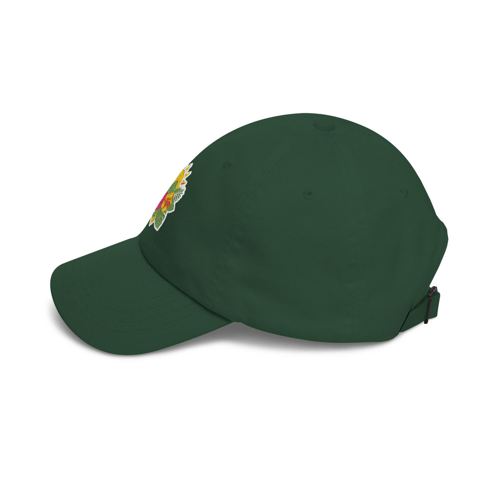 Floral Sunburst Dad Cap — Embroidered Sun & Hibiscus Baseball Hat