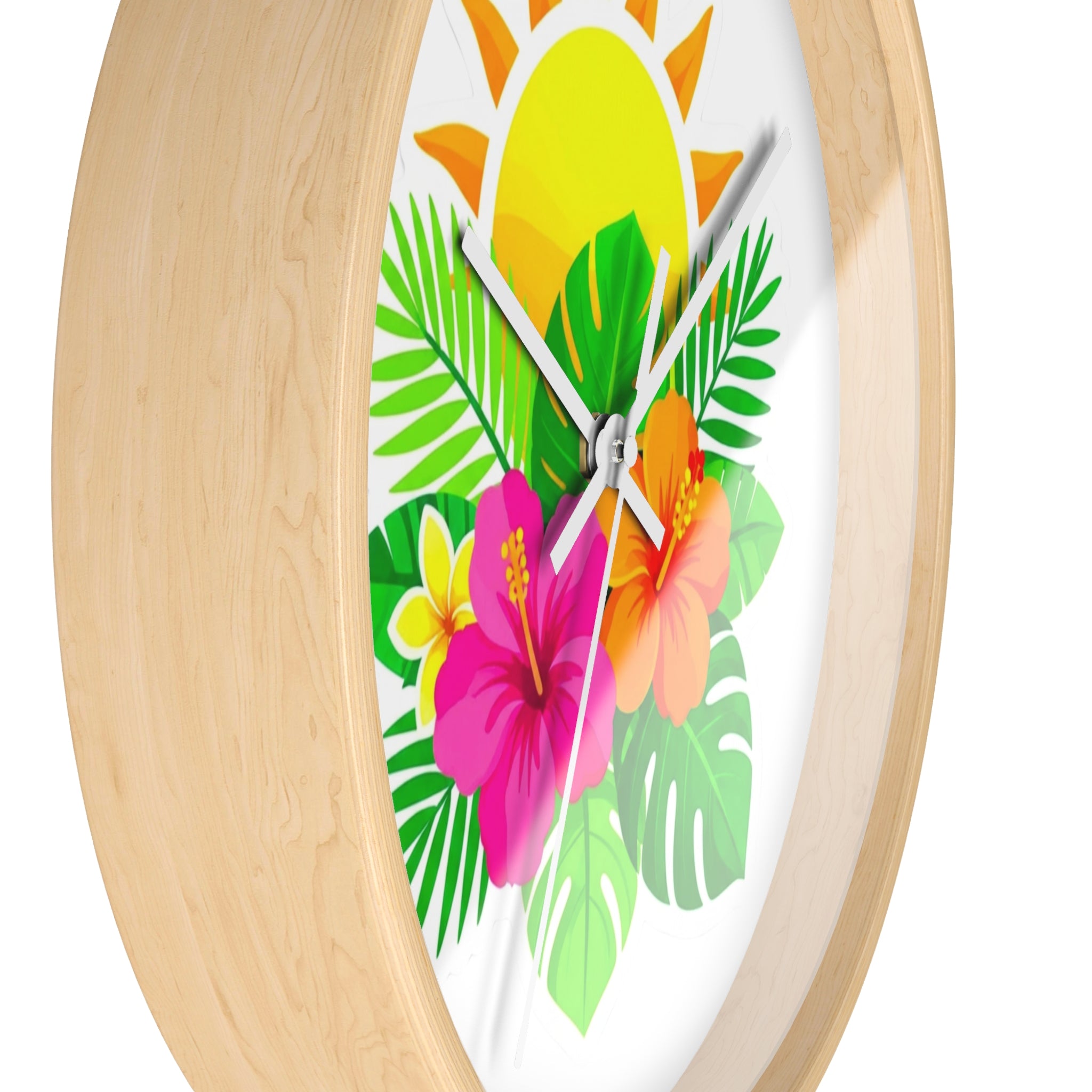 Tropical Hibiscus Wall Clock — Sunny Floral Decorative Clock