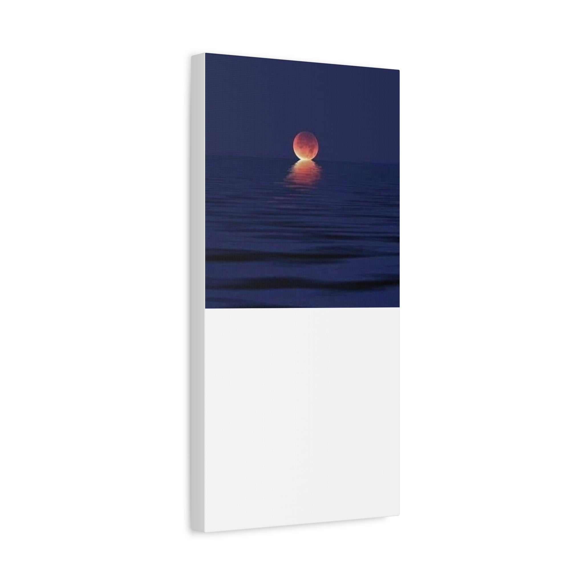 Lunar Reflection Canvas Art — Moonrise Over Calm Sea Stretched Matte Wall Art