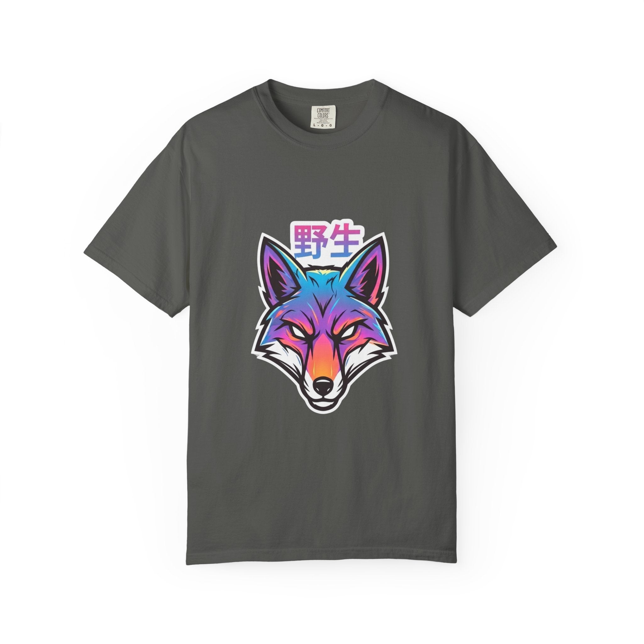 Neon Fox Graphic T-Shirt — Wild (野生) Japanese Kanji Tee