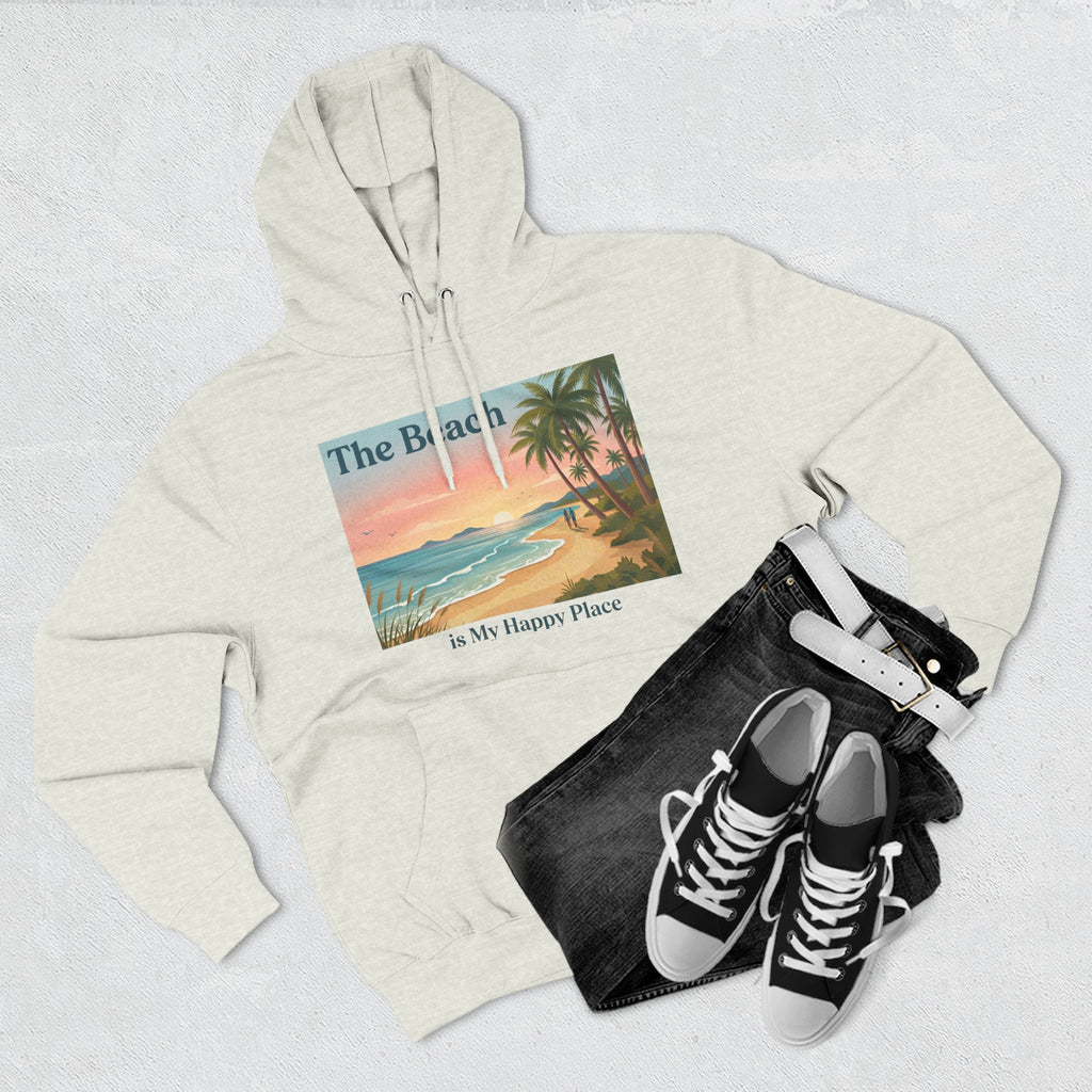 Beach Sunset Hoodie – "The Beach is My Happy Place" Coastal Palm Pullover