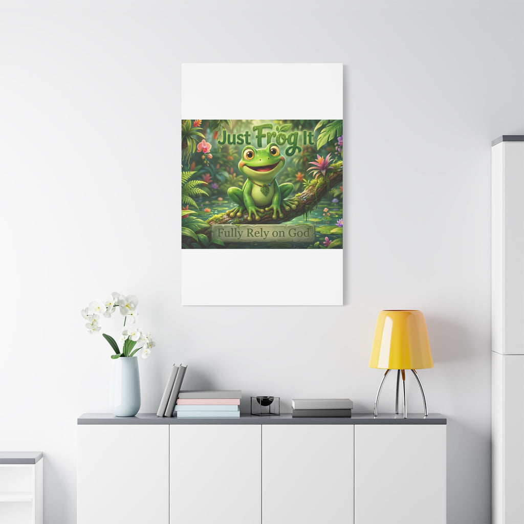 Just Frog It Canvas Wall Art — "Fully Rely on God" Inspirational Frog Print