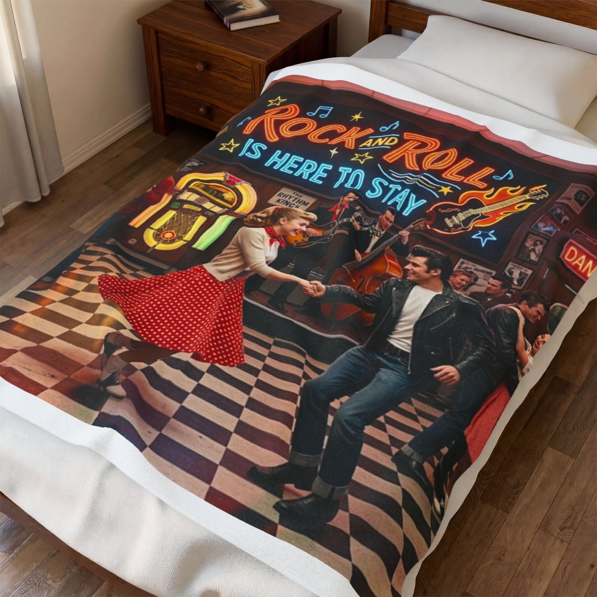 Rock and Roll Plush Blanket — 'Rock and Roll Is Here to Stay' Retro Dance Throw