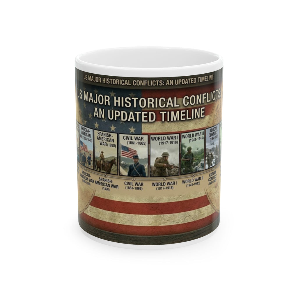 Historical Wars Timeline Ceramic Mug — Illustrated U.S. Conflicts Timeline (11oz, 15oz)