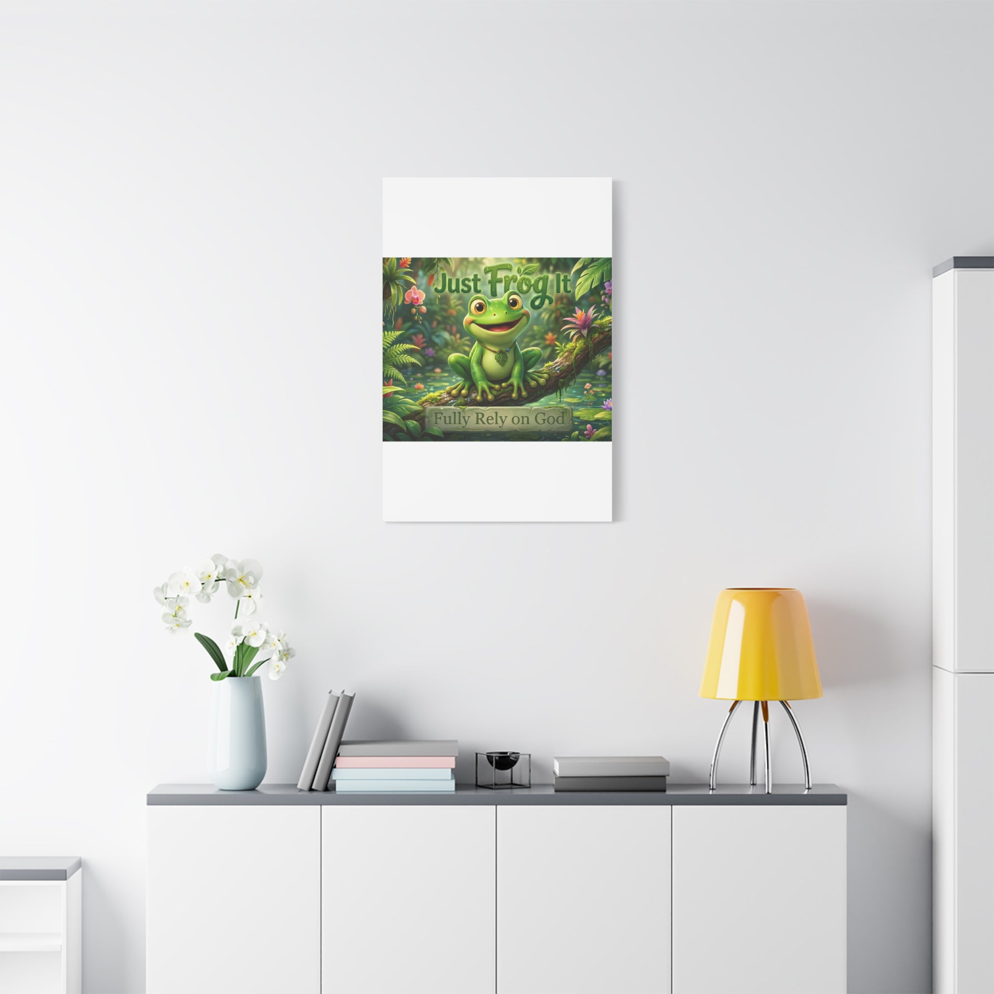 Just Frog It Canvas Wall Art — "Fully Rely on God" Inspirational Frog Print
