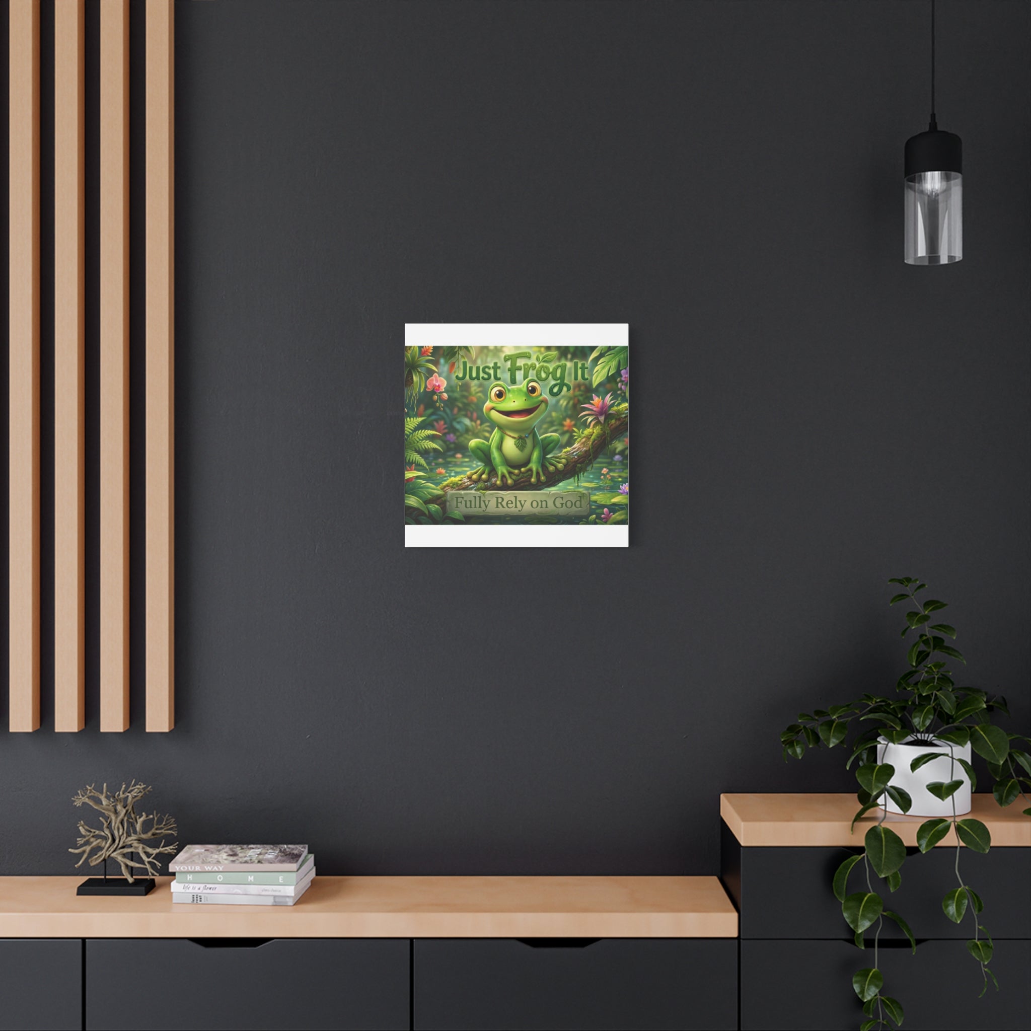 Just Frog It Canvas Wall Art — "Fully Rely on God" Inspirational Frog Print