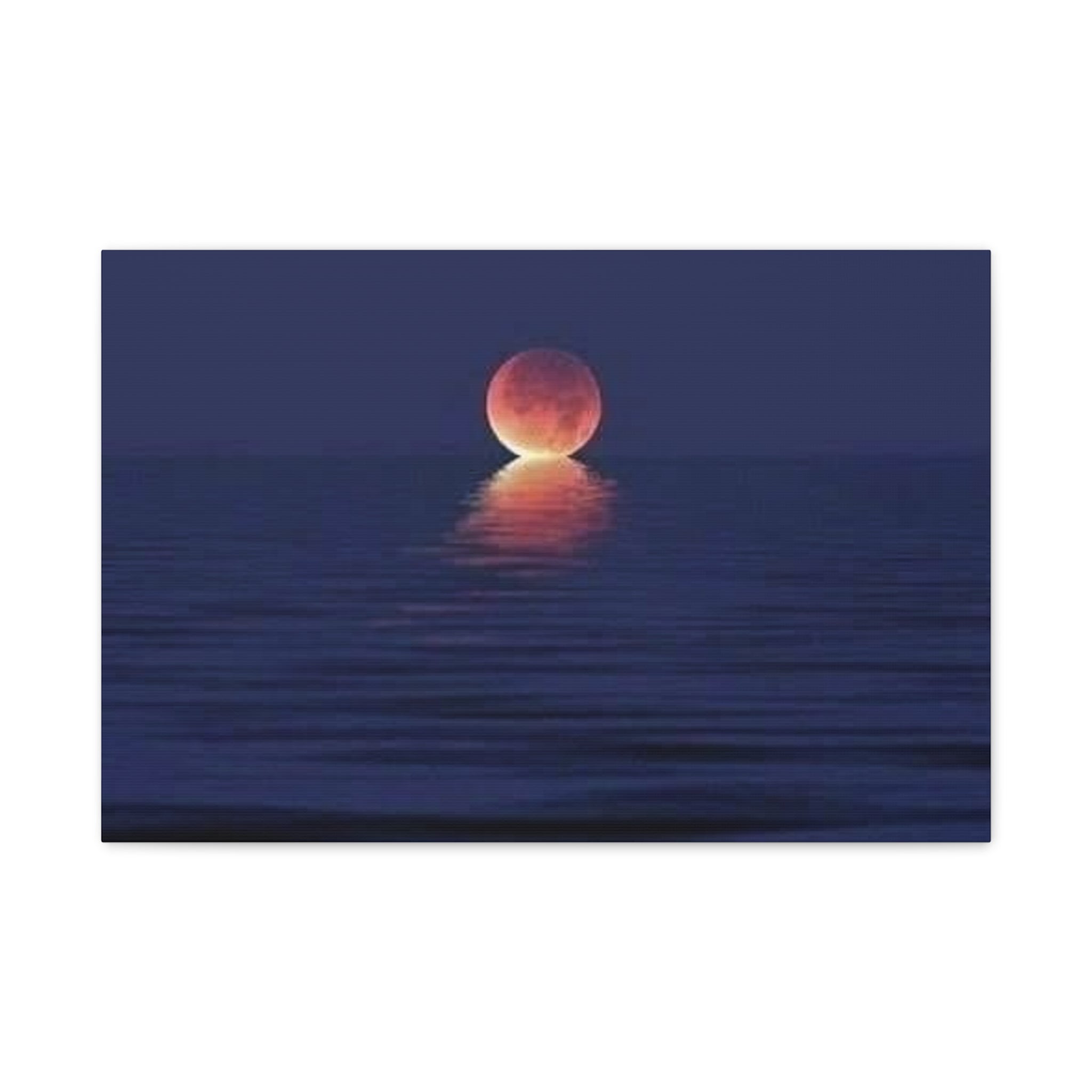 Lunar Reflection Canvas Art — Moonrise Over Calm Sea Stretched Matte Wall Art