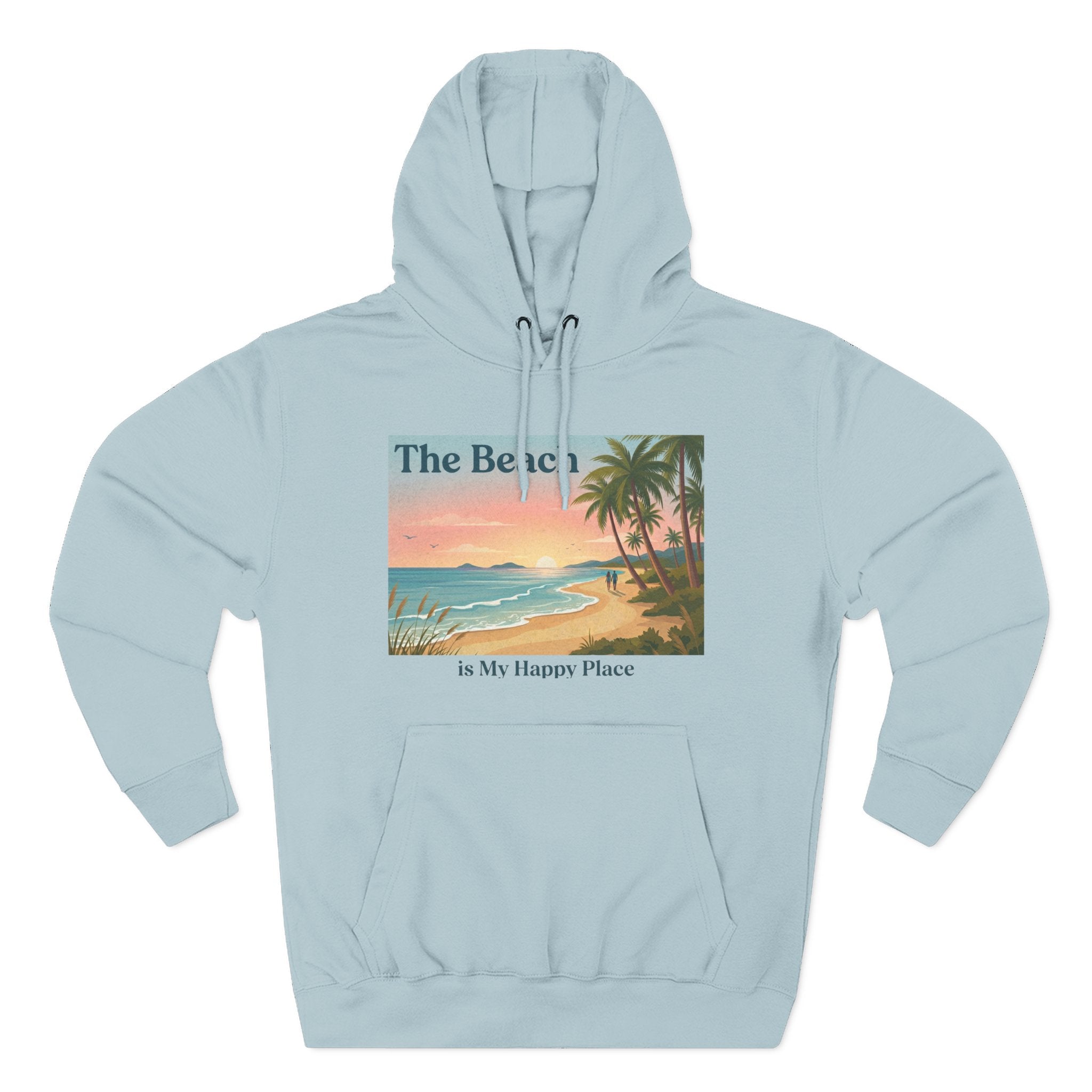 Beach Sunset Hoodie – "The Beach is My Happy Place" Coastal Palm Pullover