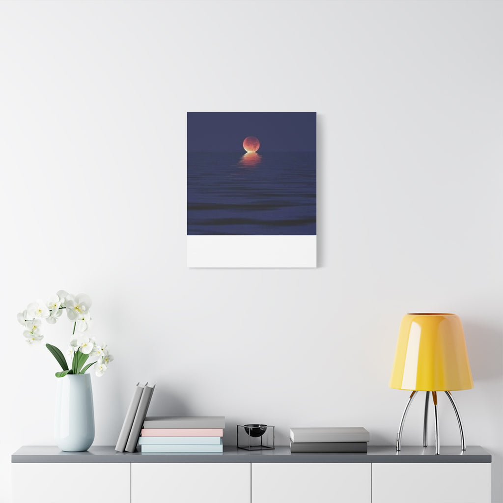 Lunar Reflection Canvas Art — Moonrise Over Calm Sea Stretched Matte Wall Art