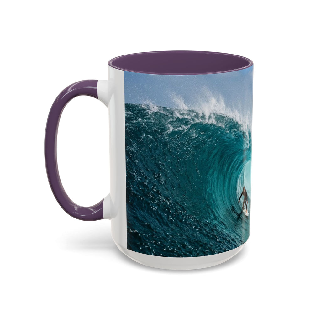Surfing Wave Accent Coffee Mug — Ocean Beach Surfboard Photo 11/15oz