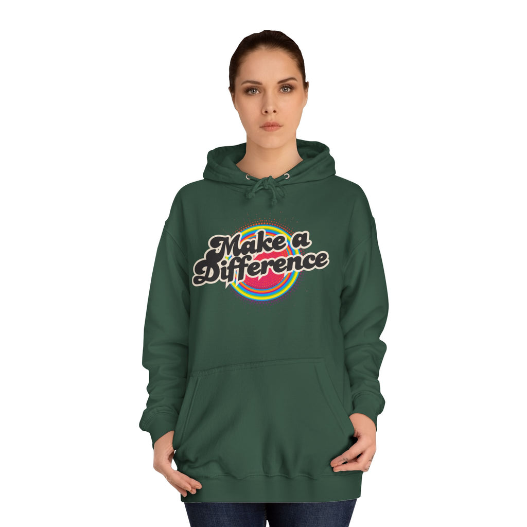 Make a Difference Hoodie — Retro Rainbow Inspirational College Sweatshirt
