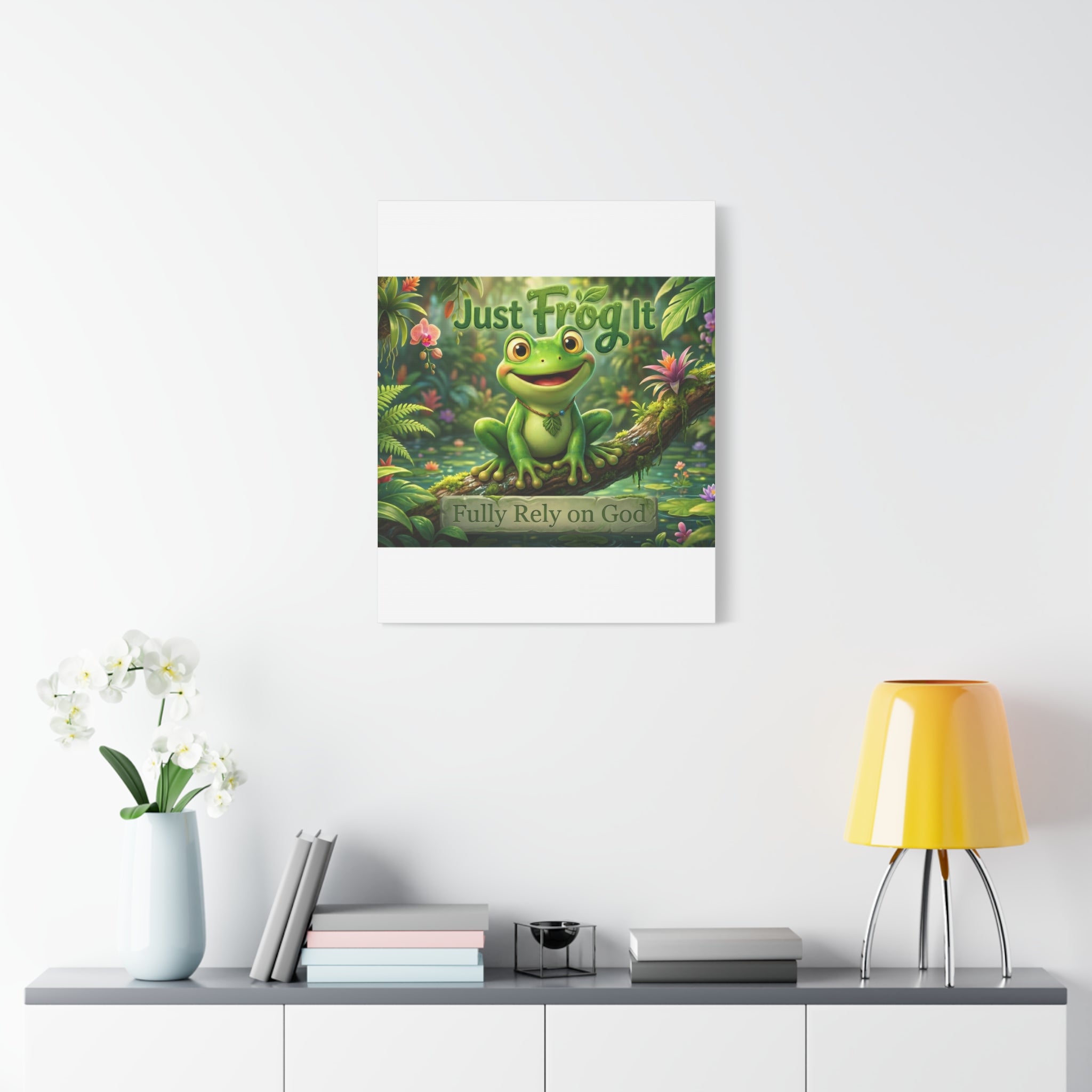 Just Frog It Canvas Wall Art — "Fully Rely on God" Inspirational Frog Print