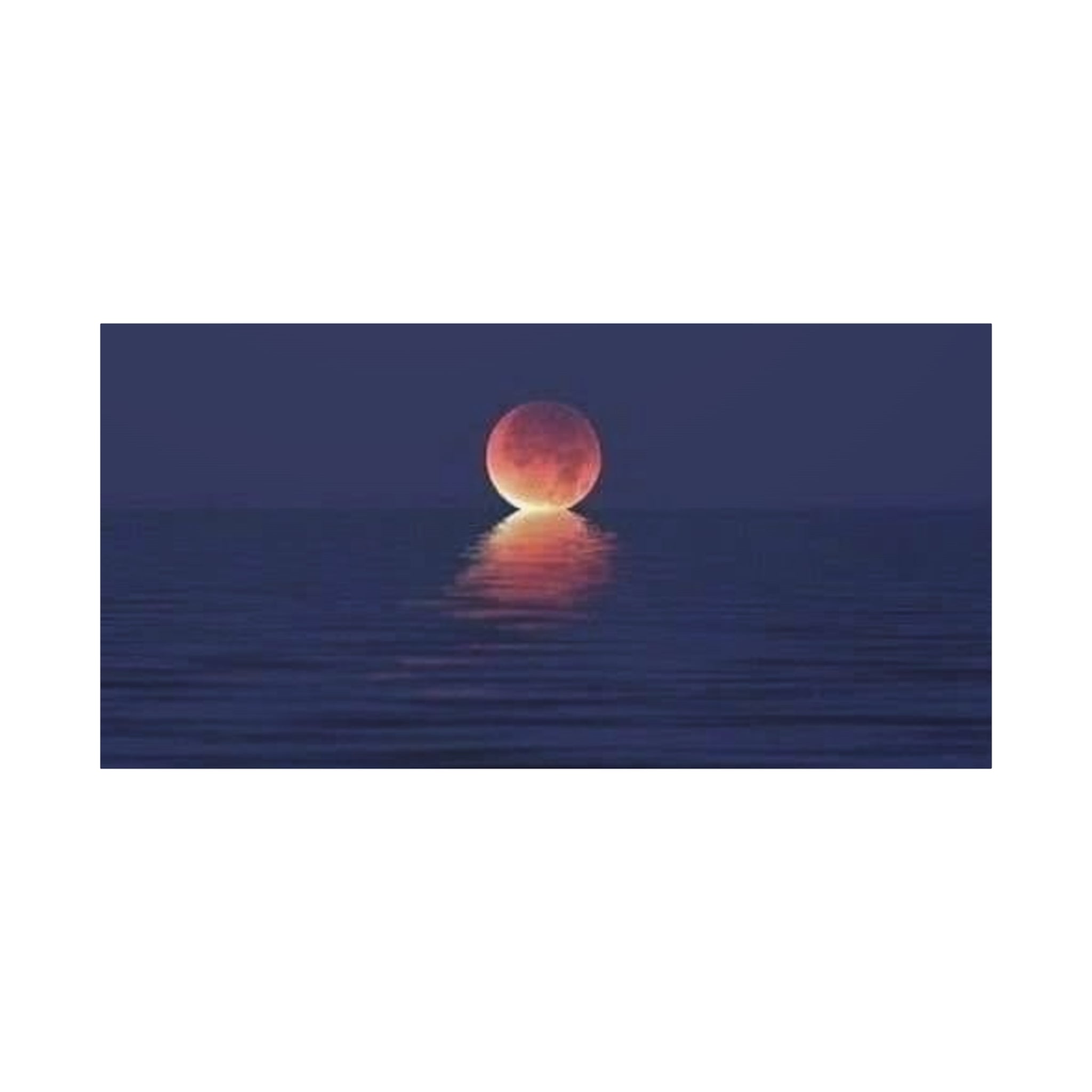Lunar Reflection Canvas Art — Moonrise Over Calm Sea Stretched Matte Wall Art