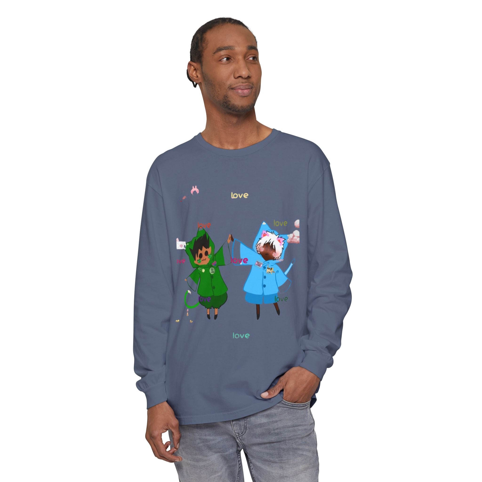 Cute Rainbow Cats Holding Hands Long Sleeve Tee – "Love" Graphic