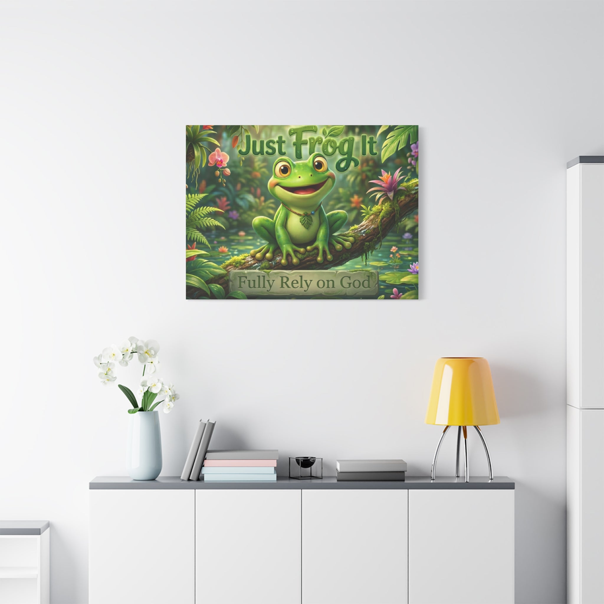 Just Frog It Canvas Wall Art — "Fully Rely on God" Inspirational Frog Print